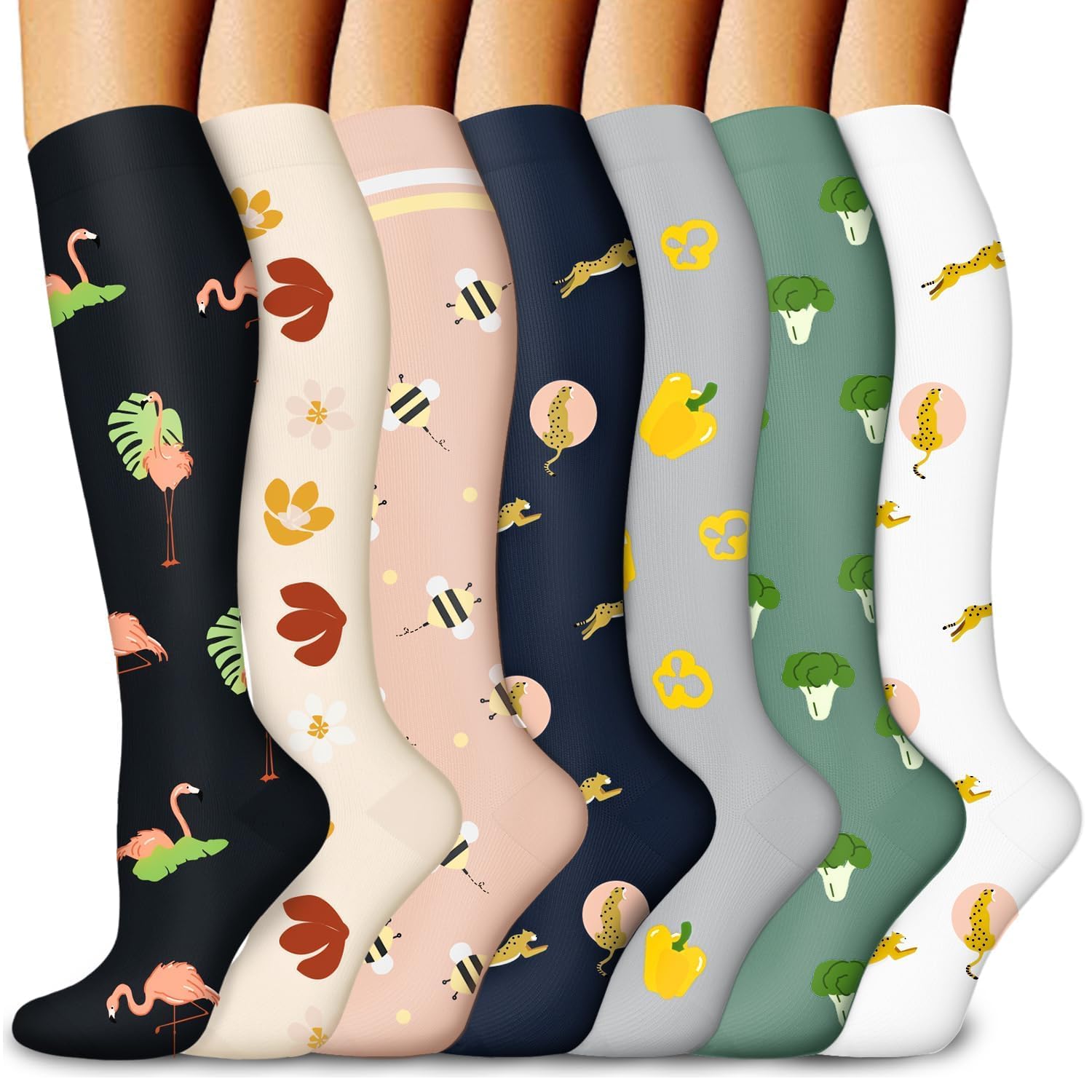 ACTINPUT Kompressionsstrümpfe Damen und Herren,7 Paar Kniestrümpfe Stützstrümpfe kompressionssocken Compression Socks Laufstrümpfe für Flug,Sport,Reisen, Radsport, krankenschwester