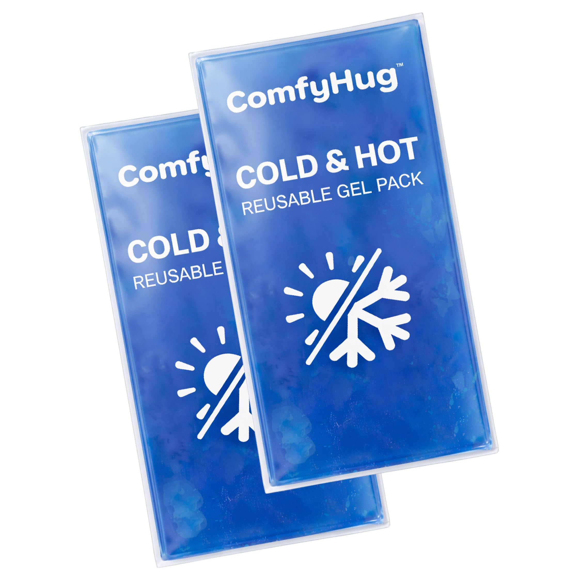 ComfyHug Reusable Cold and Hot Gel Pack with Wrap (4" x 7") – Flexible Ice Pack for Pain Relief, Swelling, Sprains & Injuries – Freezer Cooling/Hot Water Heating Pad for Muscle Relief (Pack of 2)
