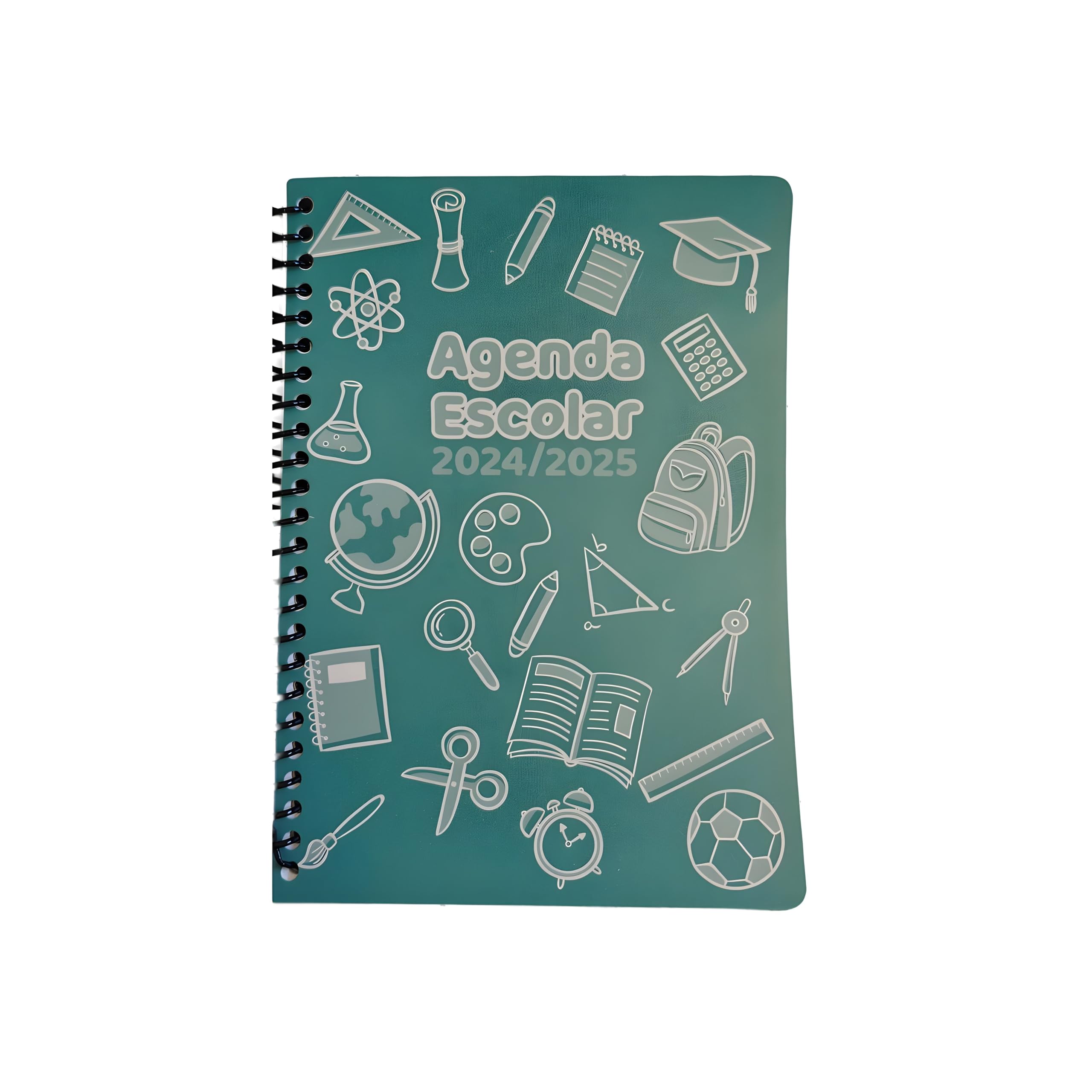 Agenda Escolar 2024-2025 Semana Vista Calendario 2025 Planificador Semanal Diario y Mensual Multilingüe con Mapas Tamaño A5 (Verde Azul)
