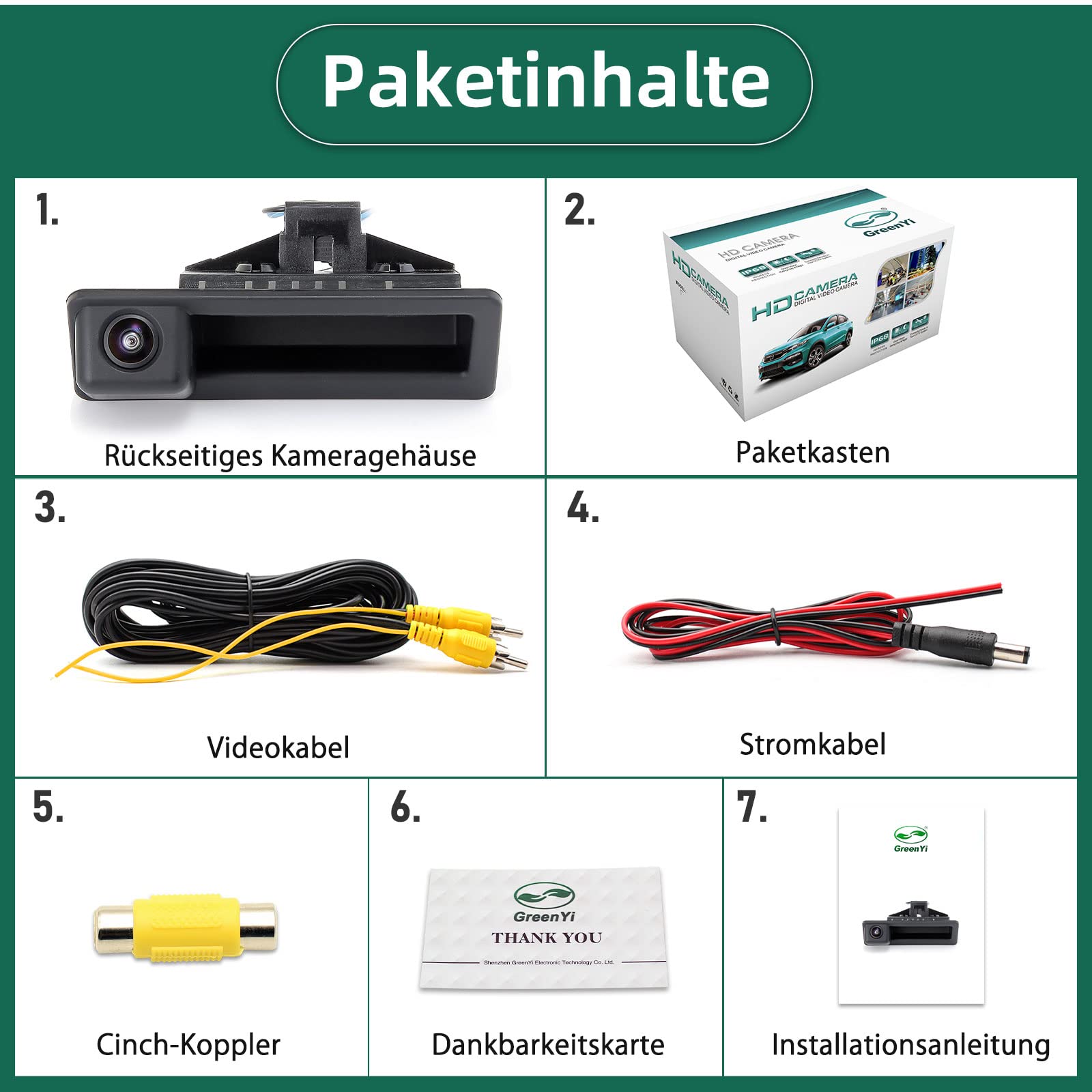 AHD 720P Auto Rückfahrkamera für BMW 3 Series 5 Series X6 E39 E60 E70 E82 E90, 170 Grad Fischaugen Objektiv Auto-Rückfahrkamera mit Kofferraumgriff