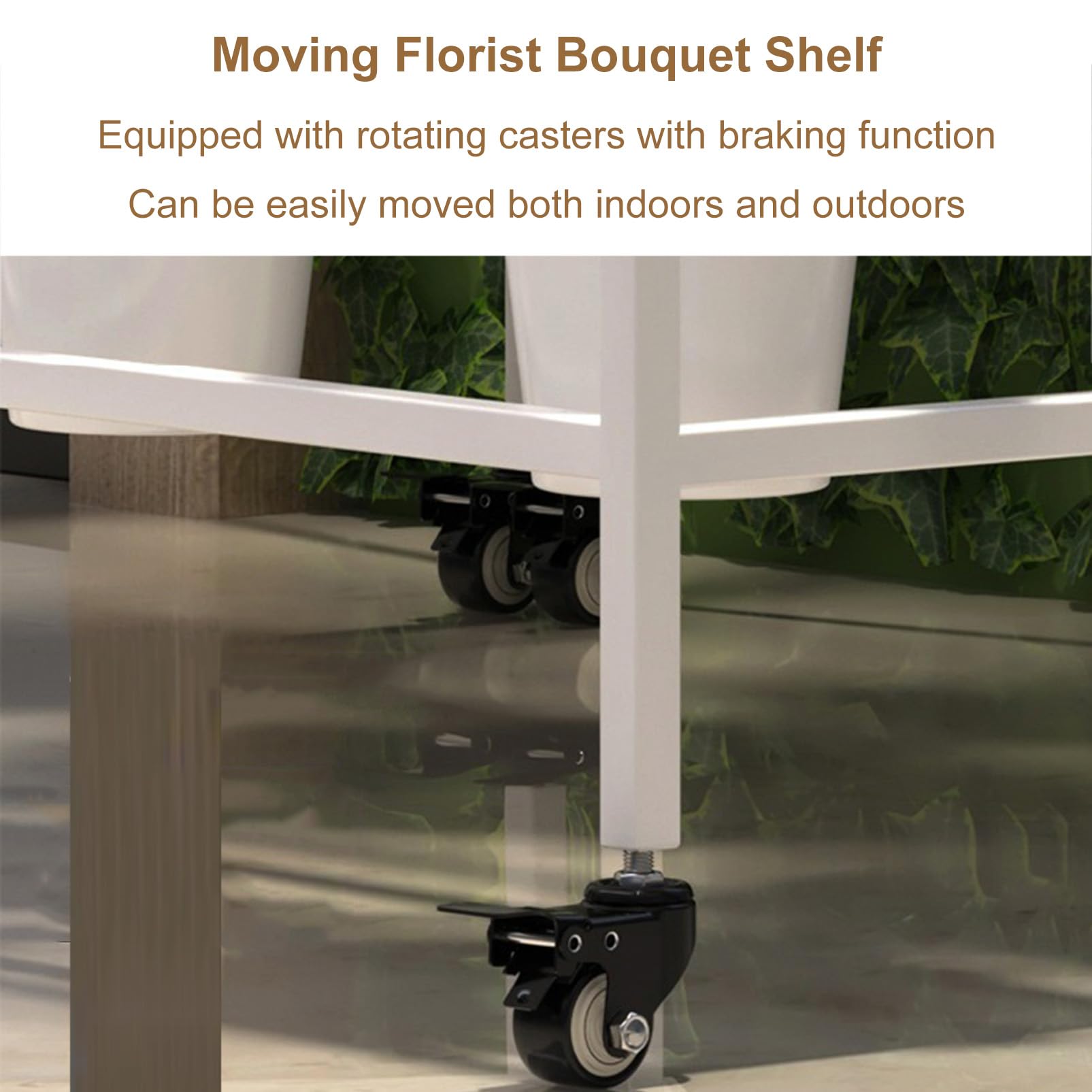 Robusto Carrello portafiori con secchi, scaffale Mobile per Piante su Ruote, Ideale per fioristi, allestimenti per Eventi, espositore per Negozi di Fiori, Carrello in Metallo Versatile