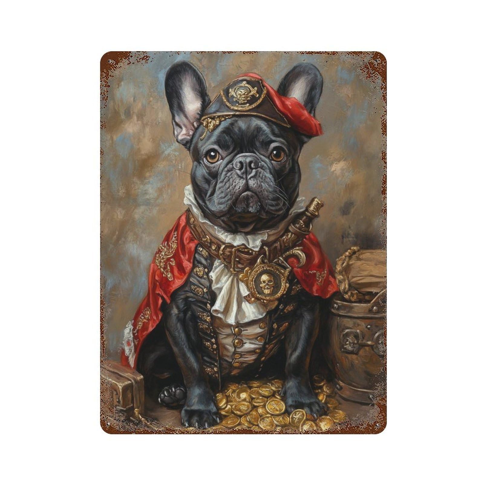 Distressed Metal Wall Sign Pirate Dog Treasure Chest-8 15.7"x11.8", Rustic Home Decor for Farmhouse, Kitchen And Entryway Decor