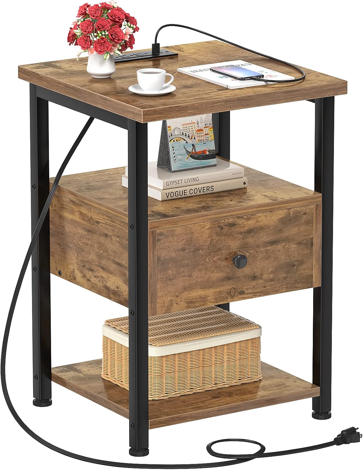 Ecoprsio Nightstand with Charging Station, End Table