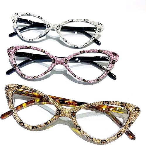 Miniatura 6 de mincl Gafas de lectura con diamantes de imitación de ojo de gato para mujer, marcos de gafas brillantes, lector de diamantes brillantes de moda para