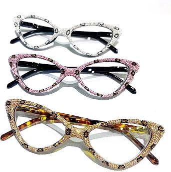 Cat Eye Crystal Rhinestone Reading Glasses for Women Sparkling Eyewear Frames Female Trendy bling Diamond Reader