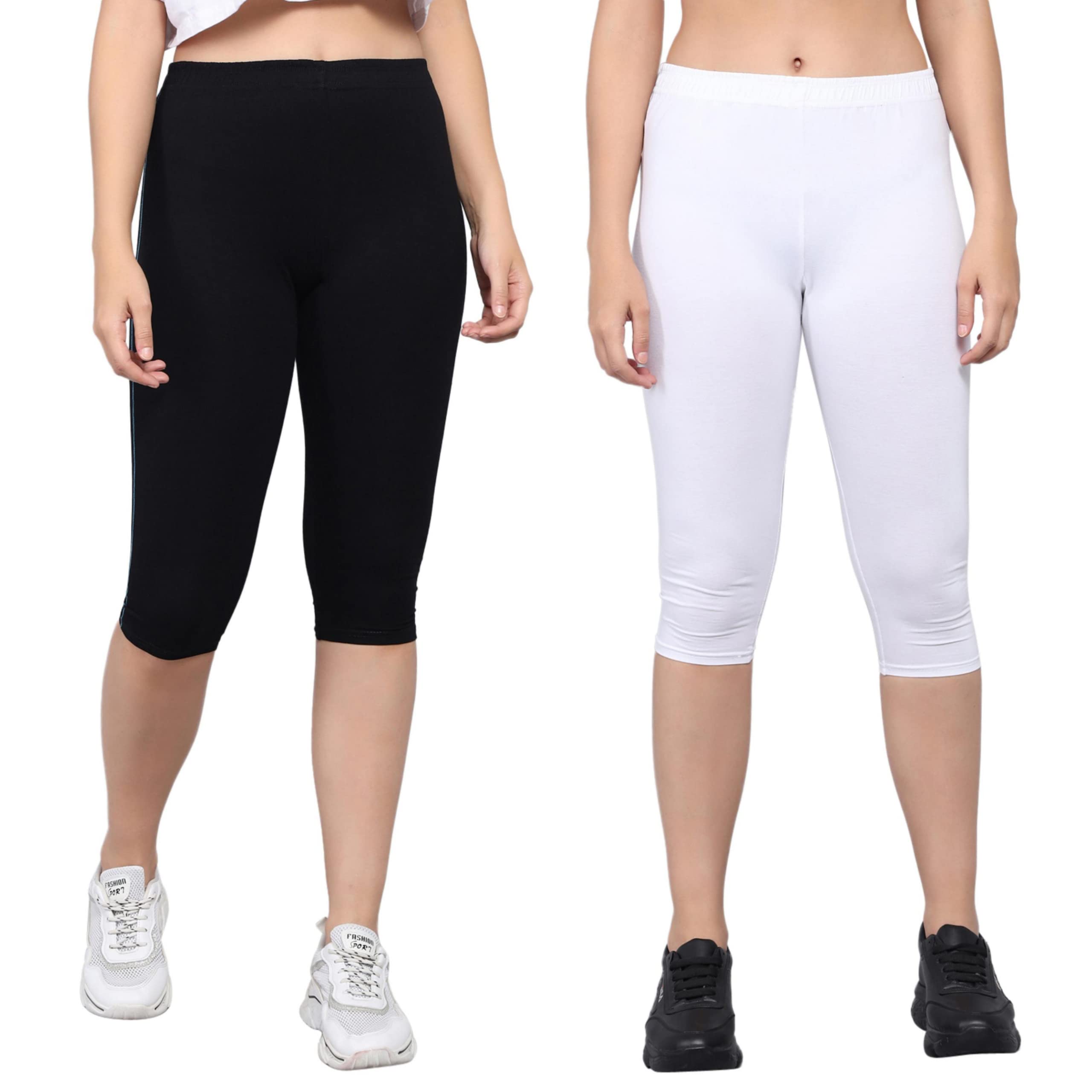 Pinkshell Plain Calf Length Capri Combo for Women - Active Workout Running Cotton Lycra Slim Fit Three Fourth Pants-picture-31