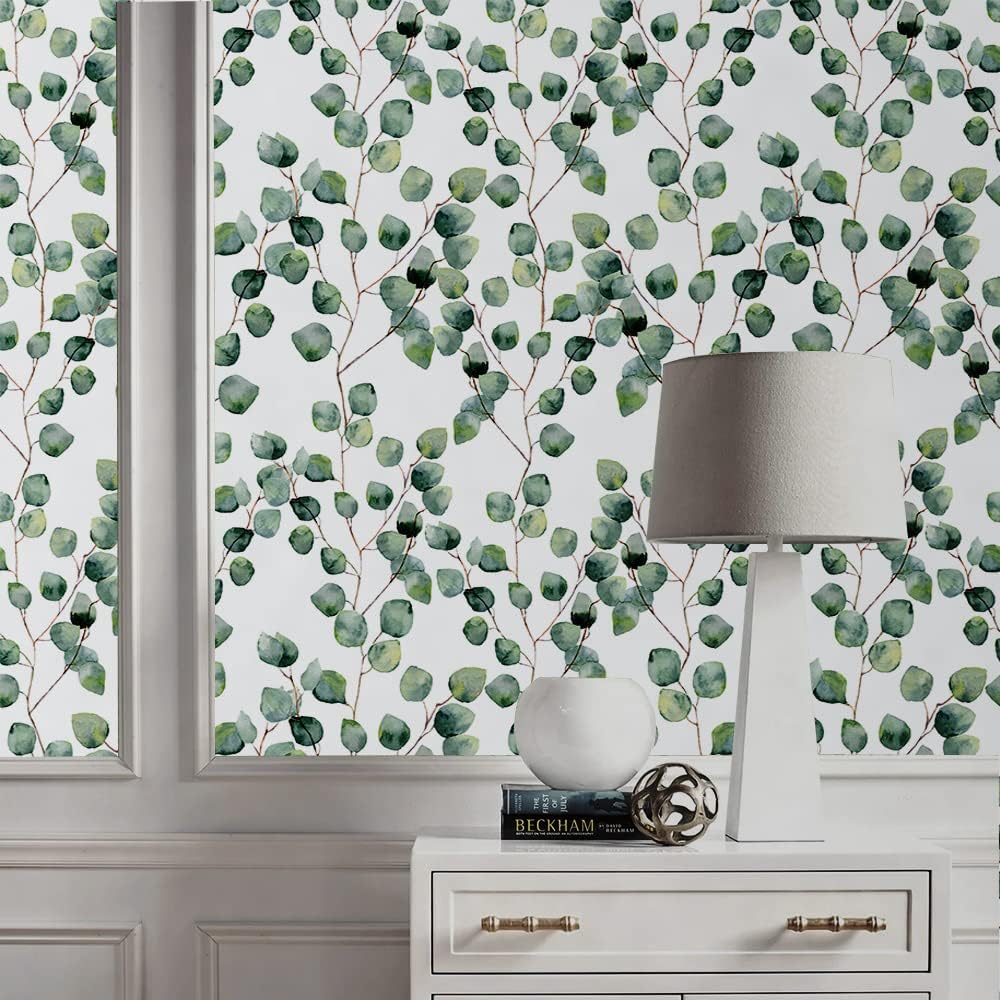 Erfoni Floral Wallpaper Peel and Stick Wallpaper Green Leaf Contact