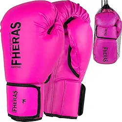 Luva Boxe Muay Thai MMA Kickboxing Tradicional Fheras Bolsa (Rosa, 14 oz)