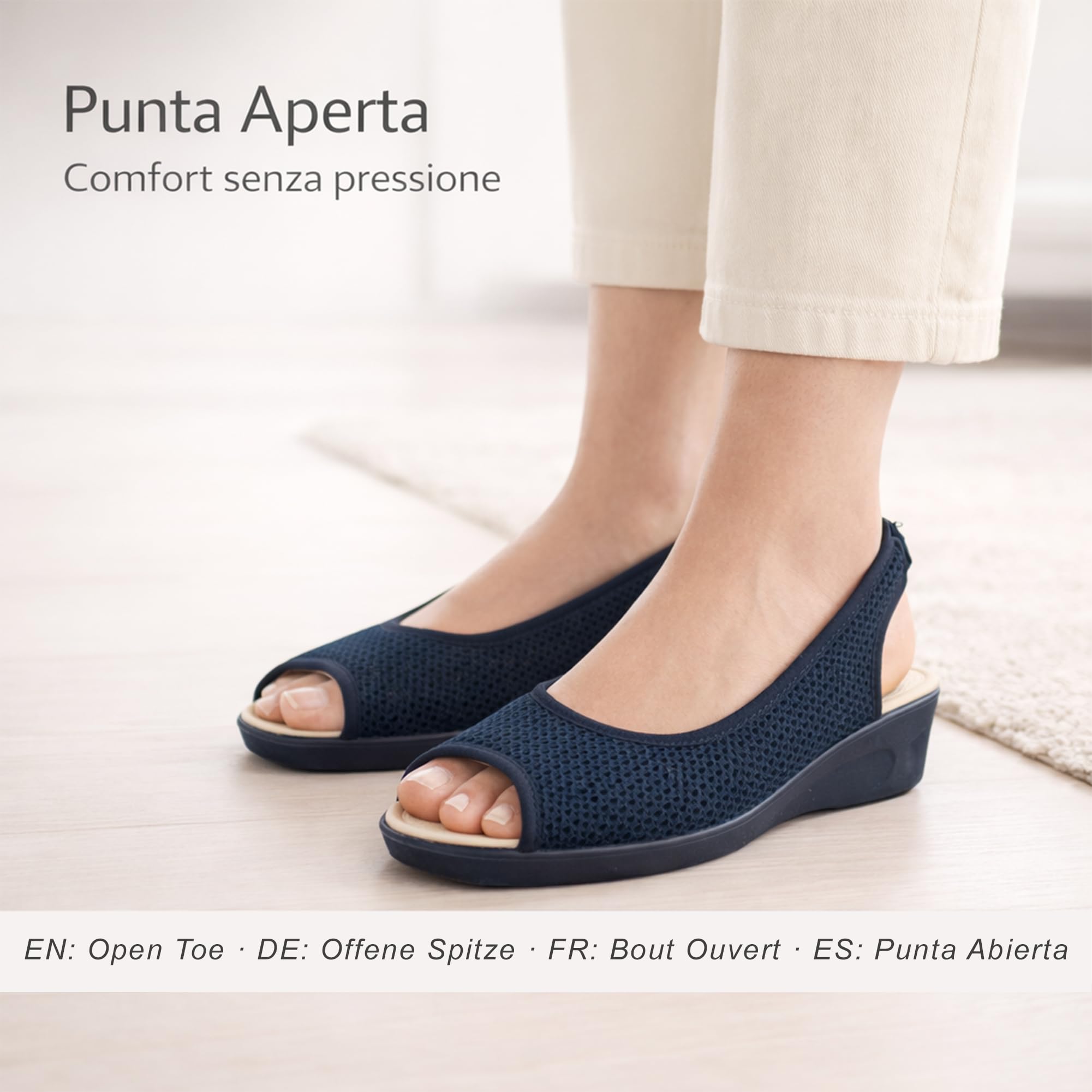 JOMIX Sandali Donna Estive per Anziani e Signora Rete Traspirante Punta Aperta Cinturino Elastico Pianta Larga Leggere Antiscivolo Comfort Comode per Casa e Passeggio