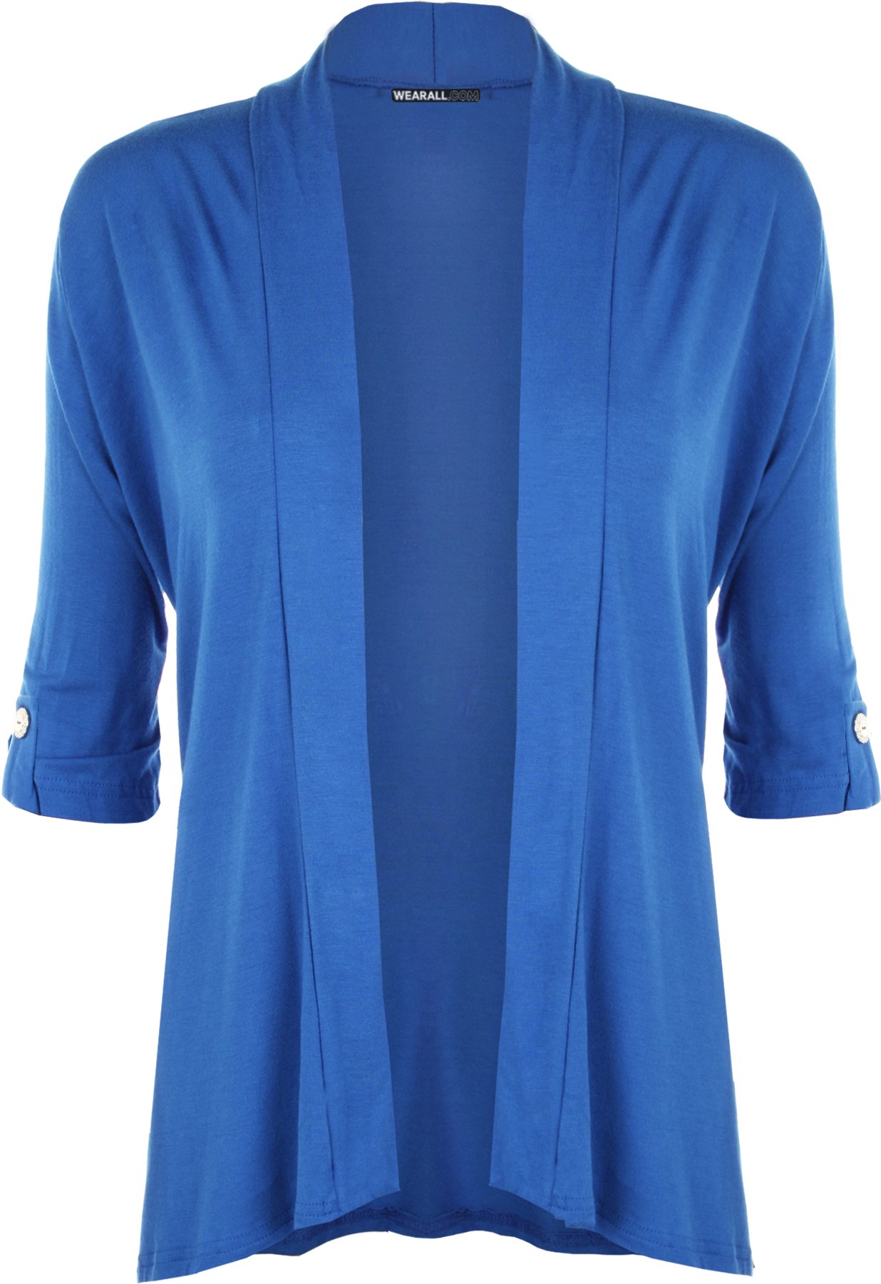 WearAll New Ladies Plus Size Short Sleeve Button Open Cardigan Womens Stretch Top Blue 22/24