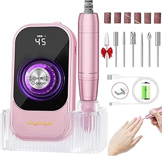 Professional Electric Nail Drill File, HUGMAPLE 45000RPM Portable E-File Machine with Bits & Base, Rechargeable Cordless Nail Drill Kit for Shaping, Removing & Polishing Gel Nails for Salon Home
