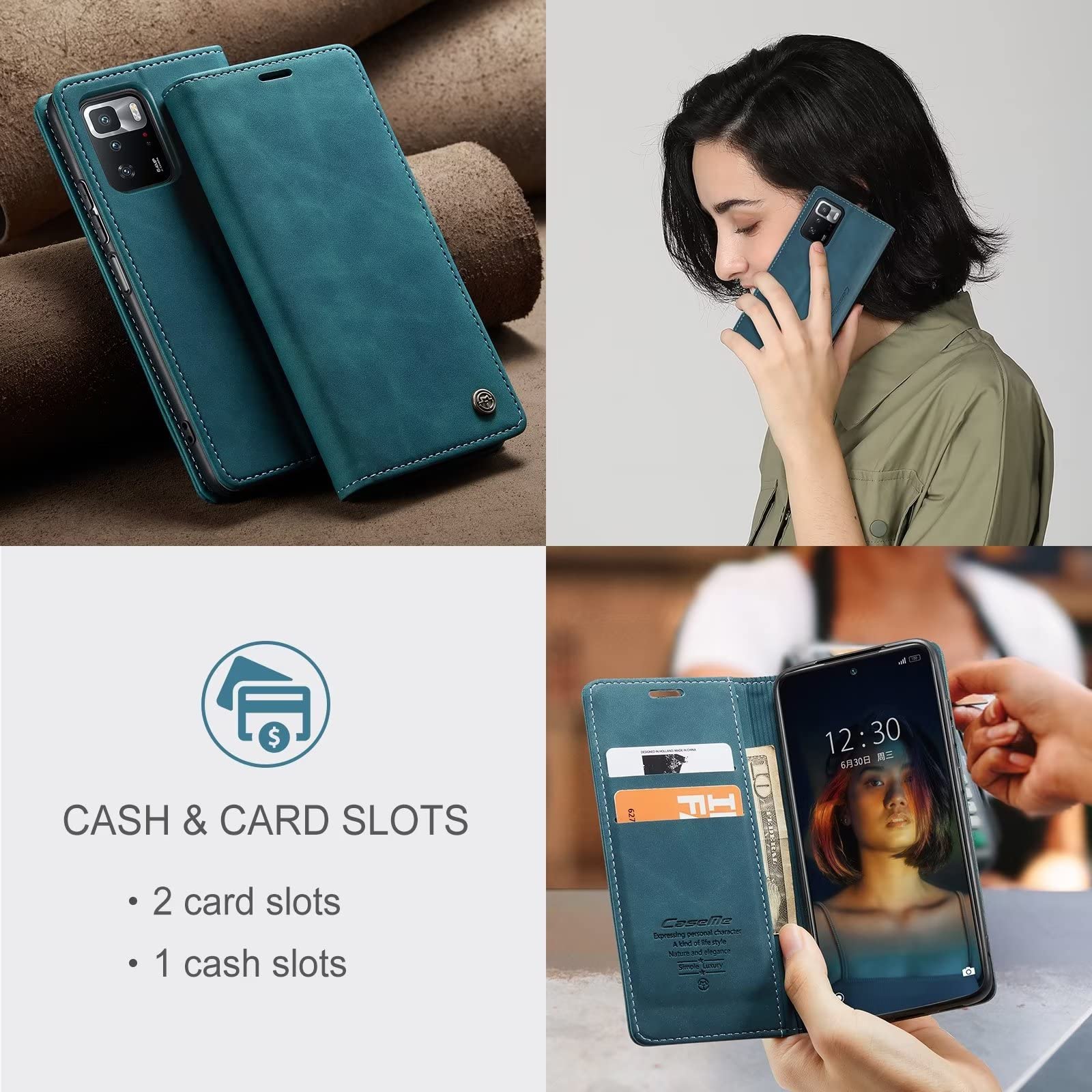 Custodia Portafoglio Per Oppo A74 4G/Oppo F19 – Pelle PU Con Magnete, Slot Carte E Portamonete, Blu - 2