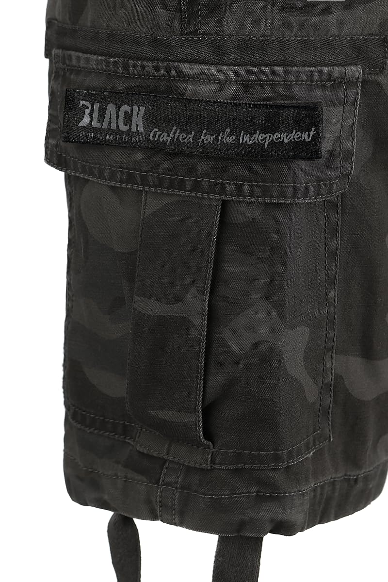 Black Premium by EMP Hombre Pantalón Corto Negro con Grandes Bolsillos