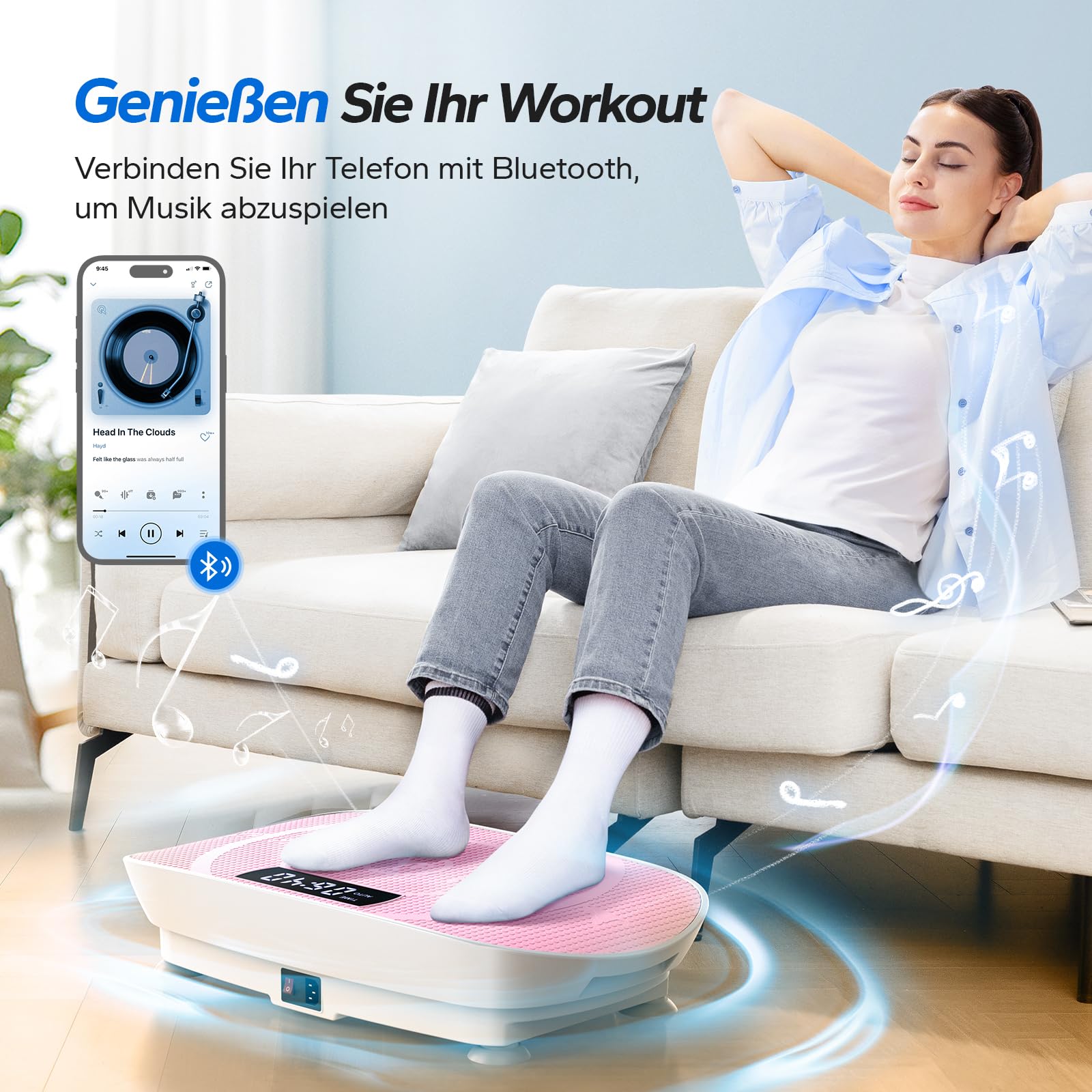MERACH Vibrationsplatte, Leistungsstarke Vibrationsplattform für Ganzkörpertraining, Muskelaufbau und -formung, Automatische Geschwindigkeitsregelung, Eingebauter Bluetooth-Lautsprecher