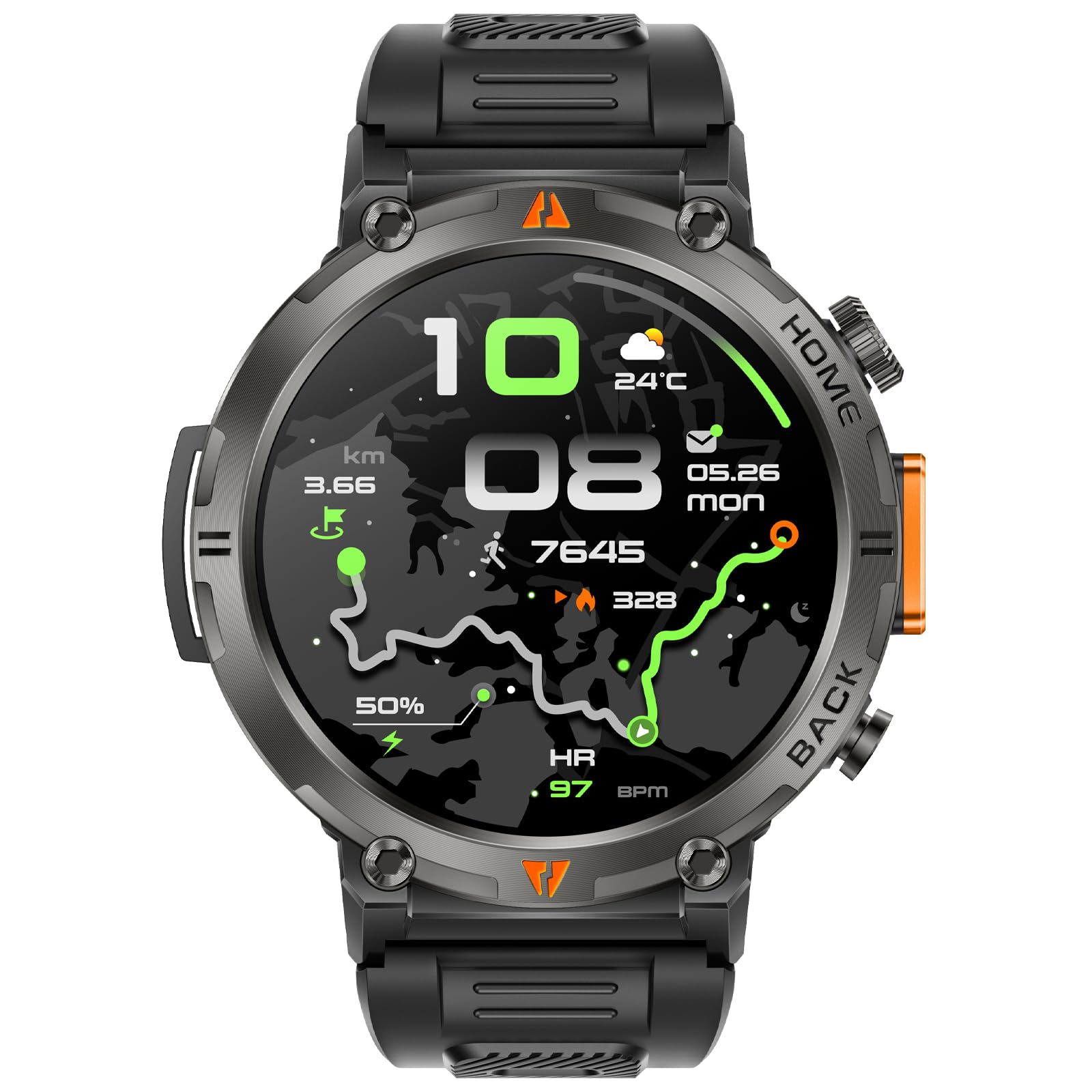 Foxhawk Smart Watch militare con localizzatore GPS, 1,44 pollici HD robusto Smart Watch con torcia a LED bussola, 3ATM impermeabile Smartwatch tattico per iOS Android, orologio fitness da uomo