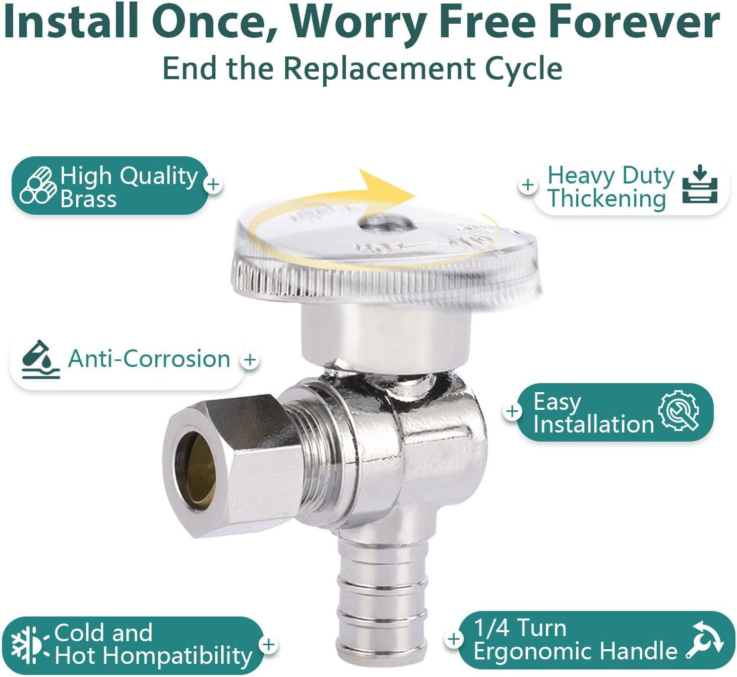 1/2" Pex x 3/8" OD Compression Angle Stop Valve, 20 Pack 1/4 Turn Pex B Angle Valves, Premium Shut Off Valve, Heavy Duty Lead-Free Brass for Toilet Bidet, Sink, Washing Machine