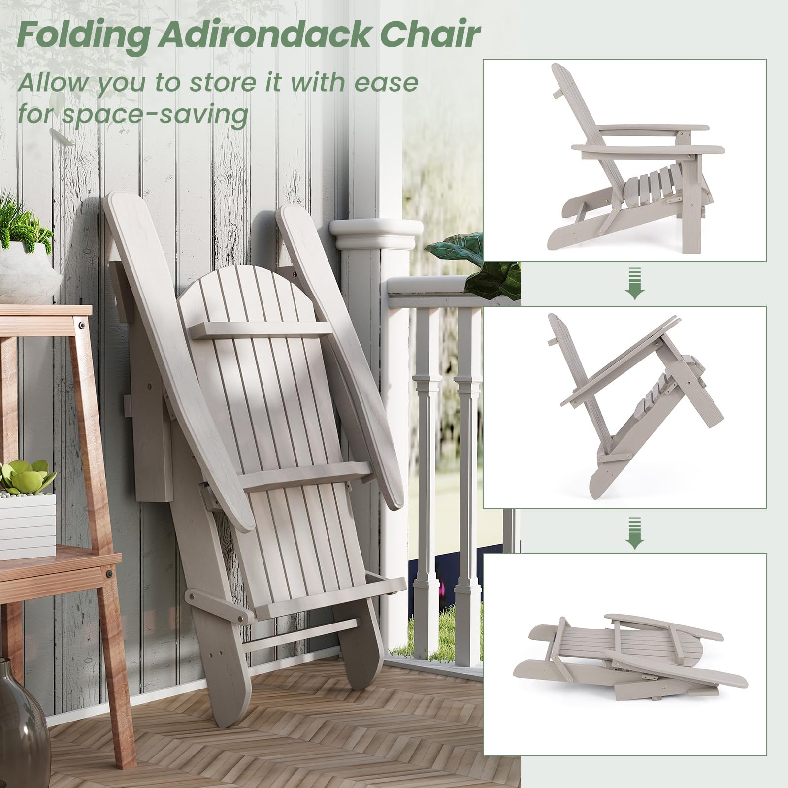 GIANTEX Set di 2 Sedie Adirondack Pieghevoli, Sedia da Esterno con Telaio in Legno di Abete