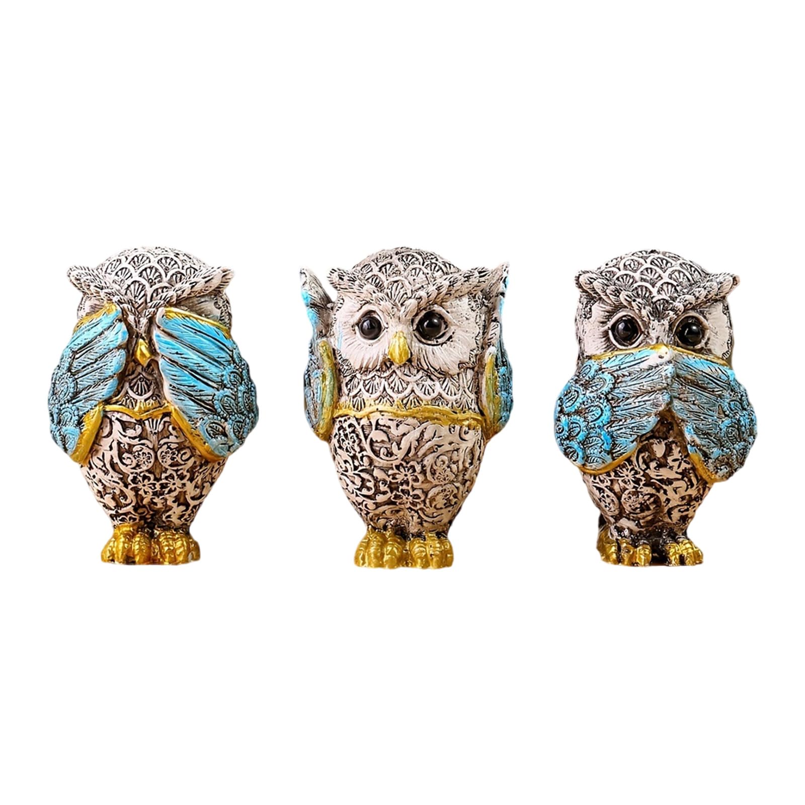 Laikoutd 3Pcs Owl Figurines Decors Hear Not See Speak Animal Sculpture Ornaments For Living Room Office Book Shelf Decors Garden Animal Figures