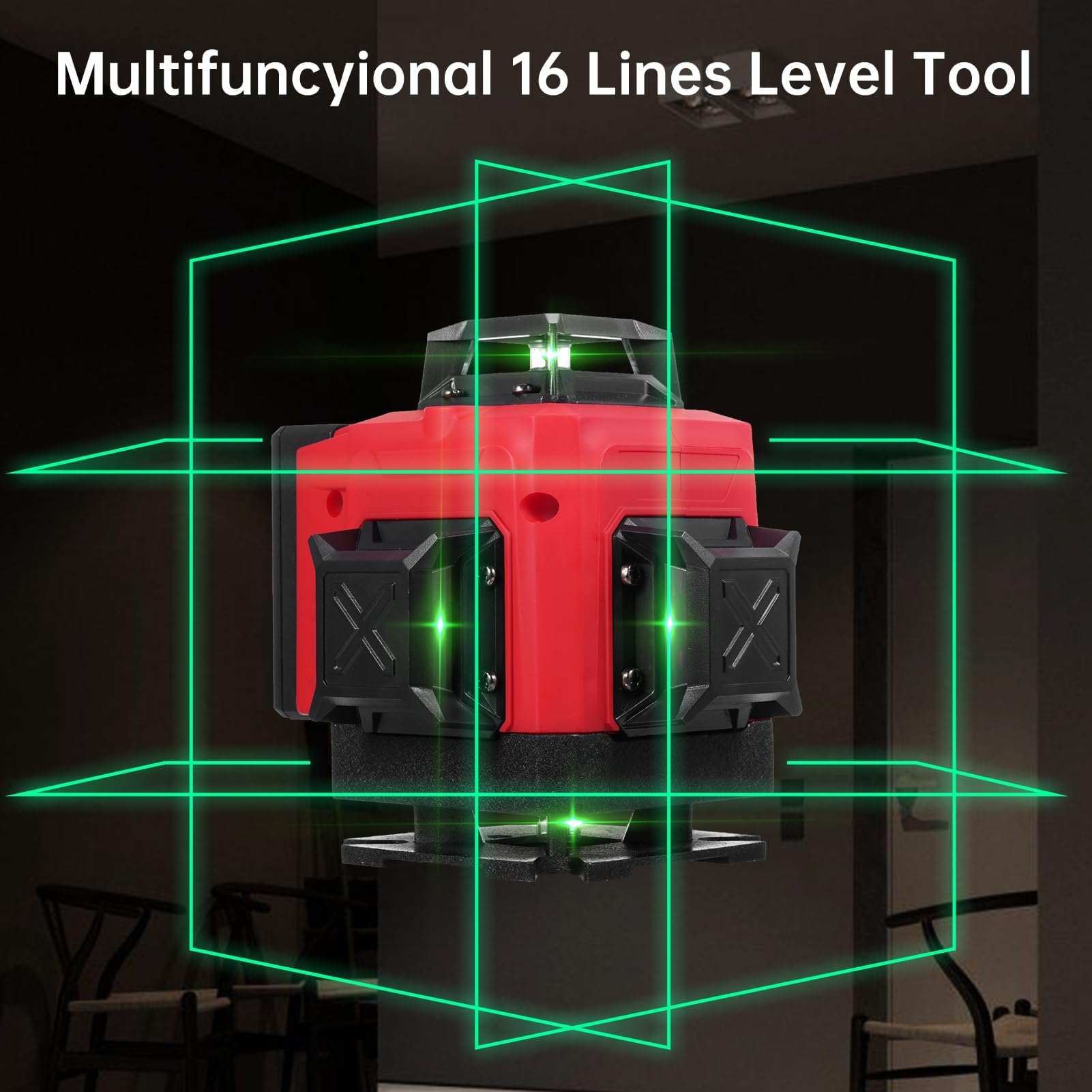 Kreuzlinienlaser mit Stativ,Vislone Multifunktionale 4D-Laserwasserwaage mit 16 Linien, IP54 Wasserwaage, 2400mAh Akku*2+1M Stativ Verlängerungsstangen-Stativ, Für Baustellen/Inneneinrichtung