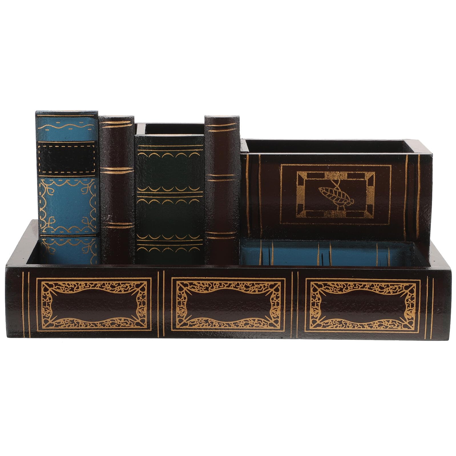 DOITOOL Portapenne da Scrivania Vintage a Forma di Libro Cassetto Organizer per Cancelleria, Contenitore Portaoggetti per Studenti e Ufficio, Decorazione Originale per Sala Studio e Casa