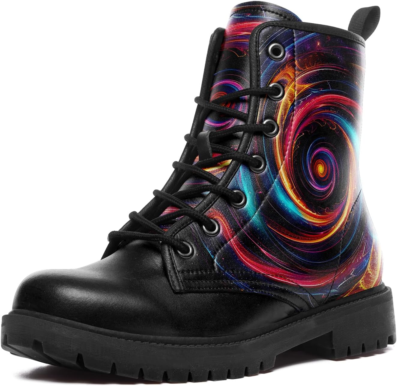 Men's Combat Ankle Boots Skull Rock Lace-Up Motorcycle Booties Goth Water Resistant Leather Work Boot for Women