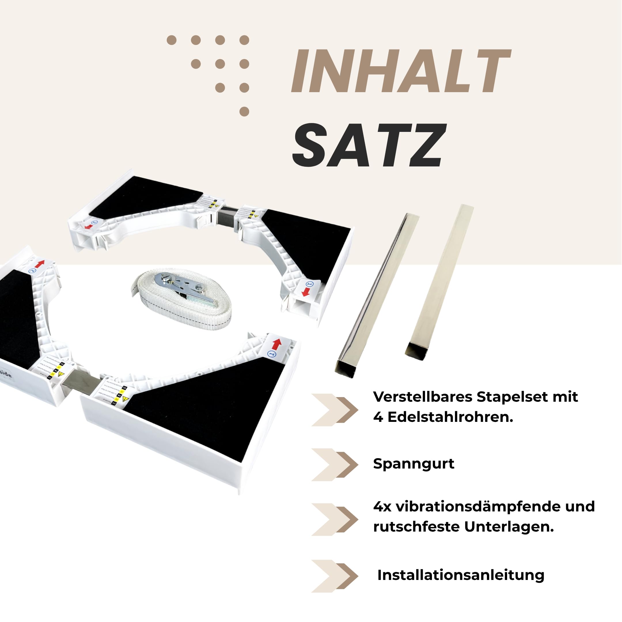 Universal-Stapel Kit - Verstellbarer Abstandshalter für Waschmaschine und Trockner - Langlebig und universell Geeignet für alle Marken - Effizient Platzsparend für Zuhause