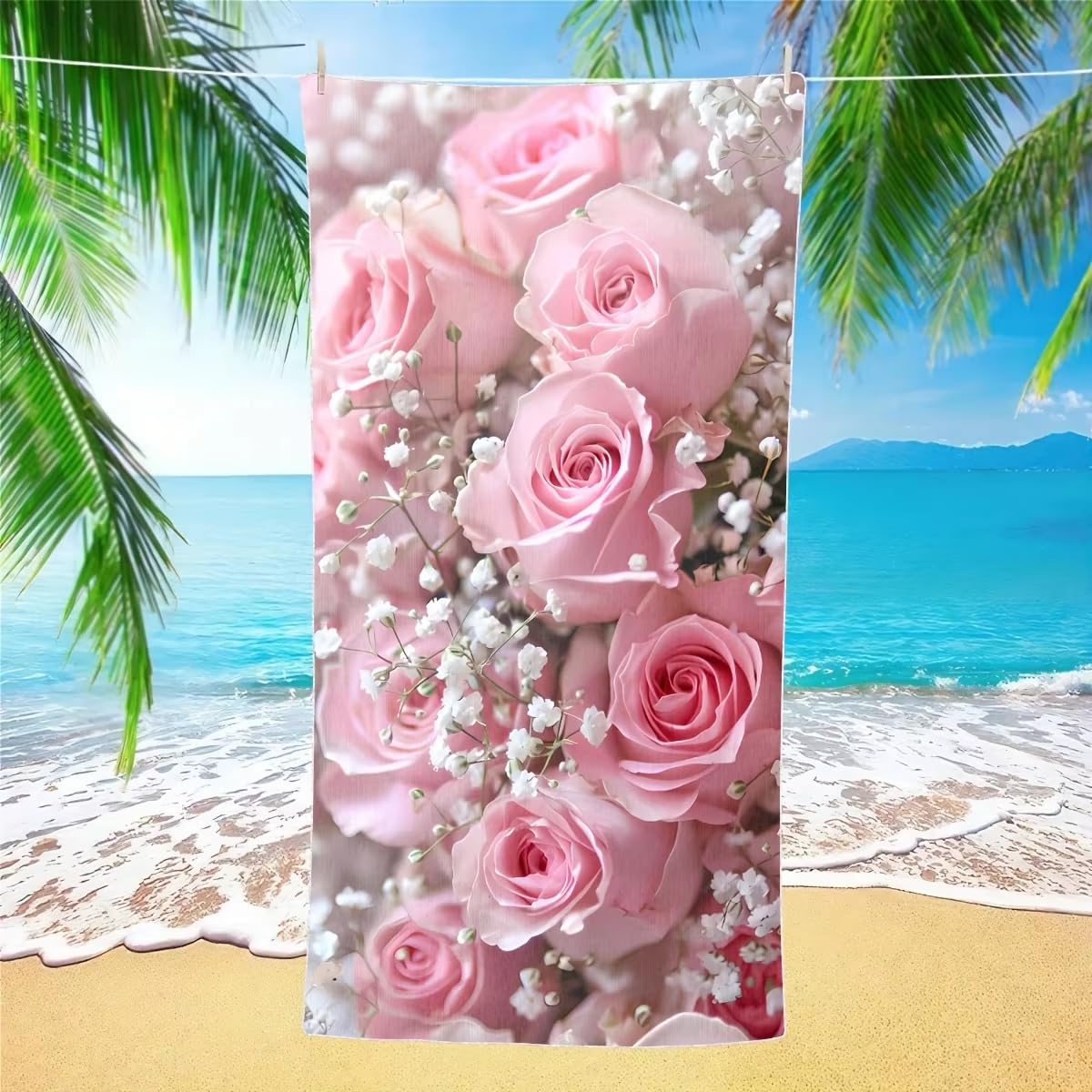 Pink Roses Soft Bath Towel - Digital Printing, Comfortable and Absorbent, for Home and Beach Use for Swimming, Sports(200x200cm/79 x79)
