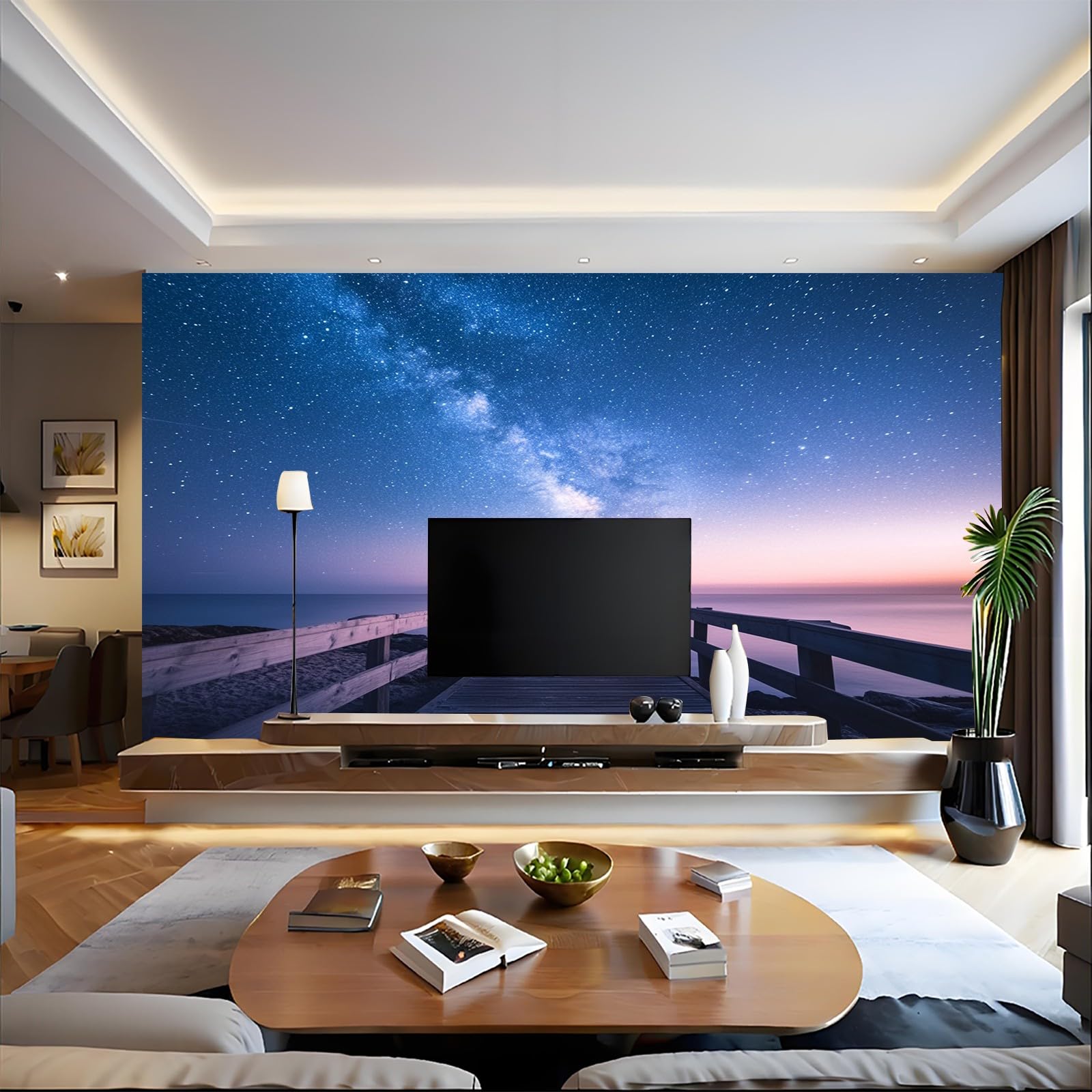 Fotomural Paseo marítimo 400 x 280 cm Azul oscuro Papel Pintado 3D Moderno para Decoración de Pared en Salón, Dormitorio o Comedor