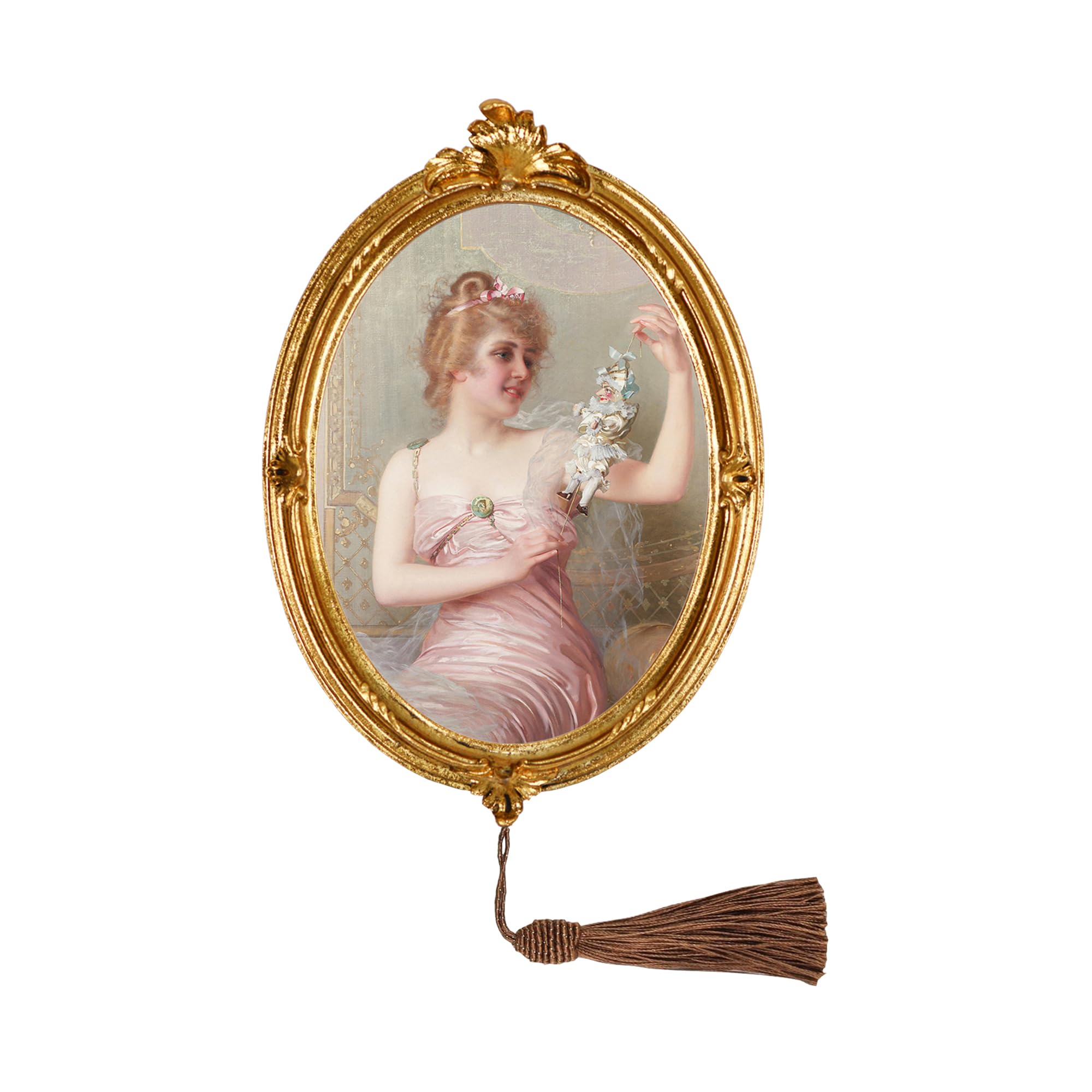 Hzxcuim Oval Vintage 5x7-inch Photo Frame with Tassel Pendant Vintage Style Resin Photo Frame for Wall or Tabletop Display (Gold, 5X7)