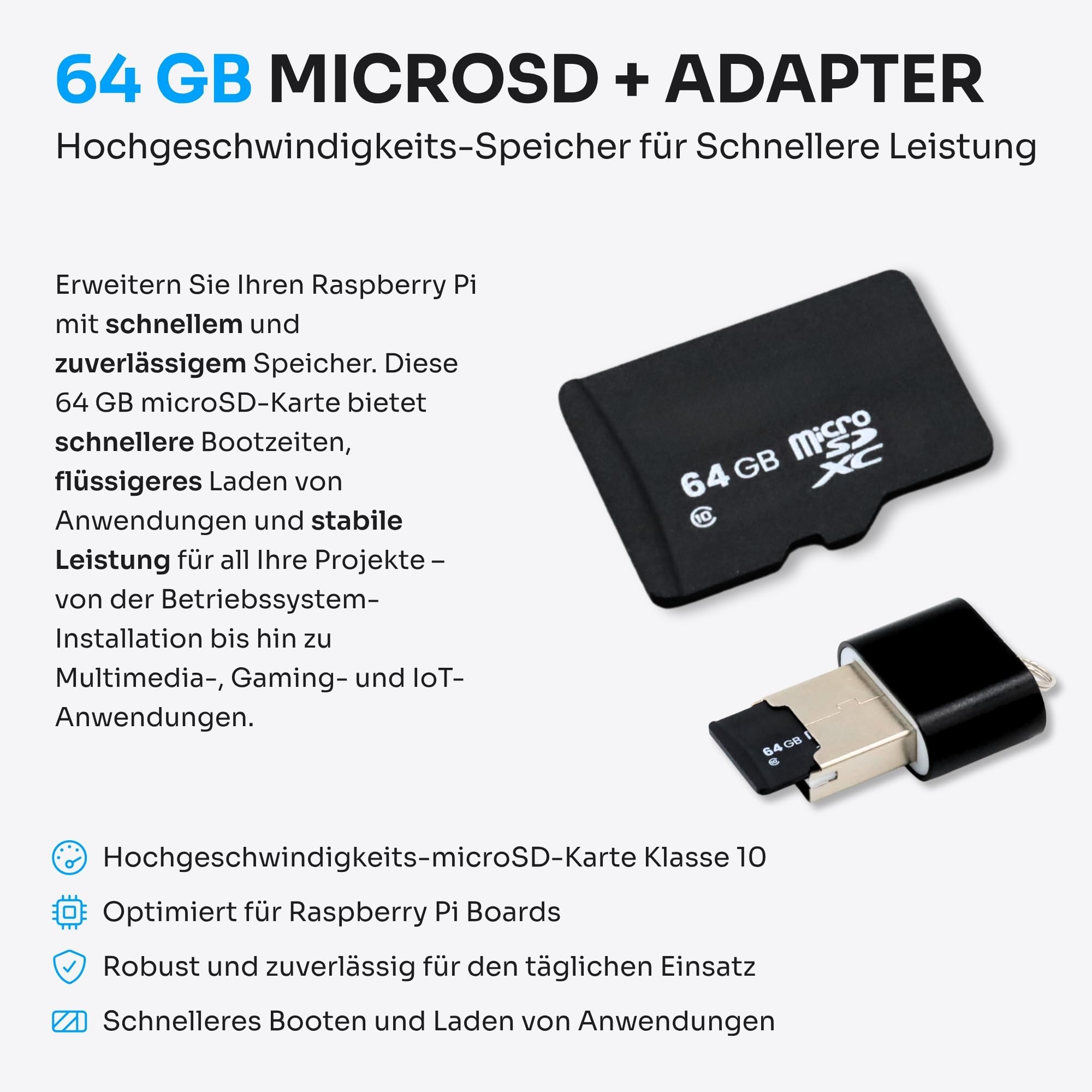 Starter-Set für Raspberry Pi 5 4 GB | 64 GB MicroSD-Karte | 27 W Netzteil | Gehäuse mit integriertem Lüfter und Kühlkörper | 4K 60 Hz Micro-HDMI-Kabel