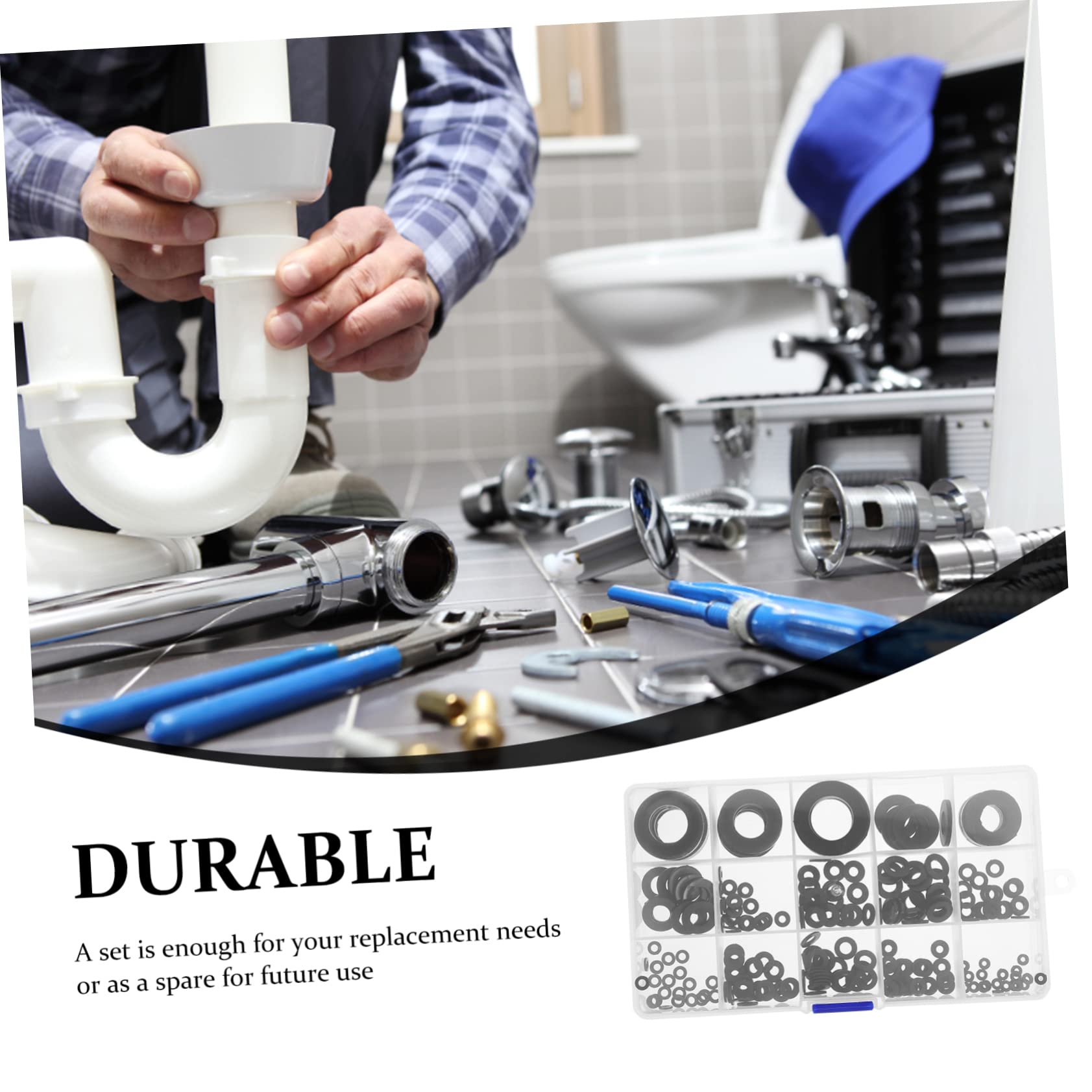 NUOBESTY Kit di Guarnizioni Rubinetto in Plastica Nera, 215 Pezzi, Multi- per Riparare Perdite per Lavabo Bagno e Rubinetto Cucina