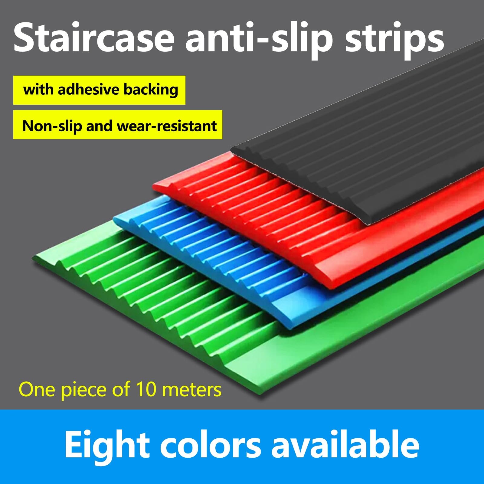 Borde De Escalera De Goma De PVC, Tira De Vinilo Autoadhesiva Antideslizante Para Escalera, Perfil De Borde De Escalera, Para Peldaños De Interior Y Exterior, Con Bandas Antideslizantes(Yellow,3cm/1.2