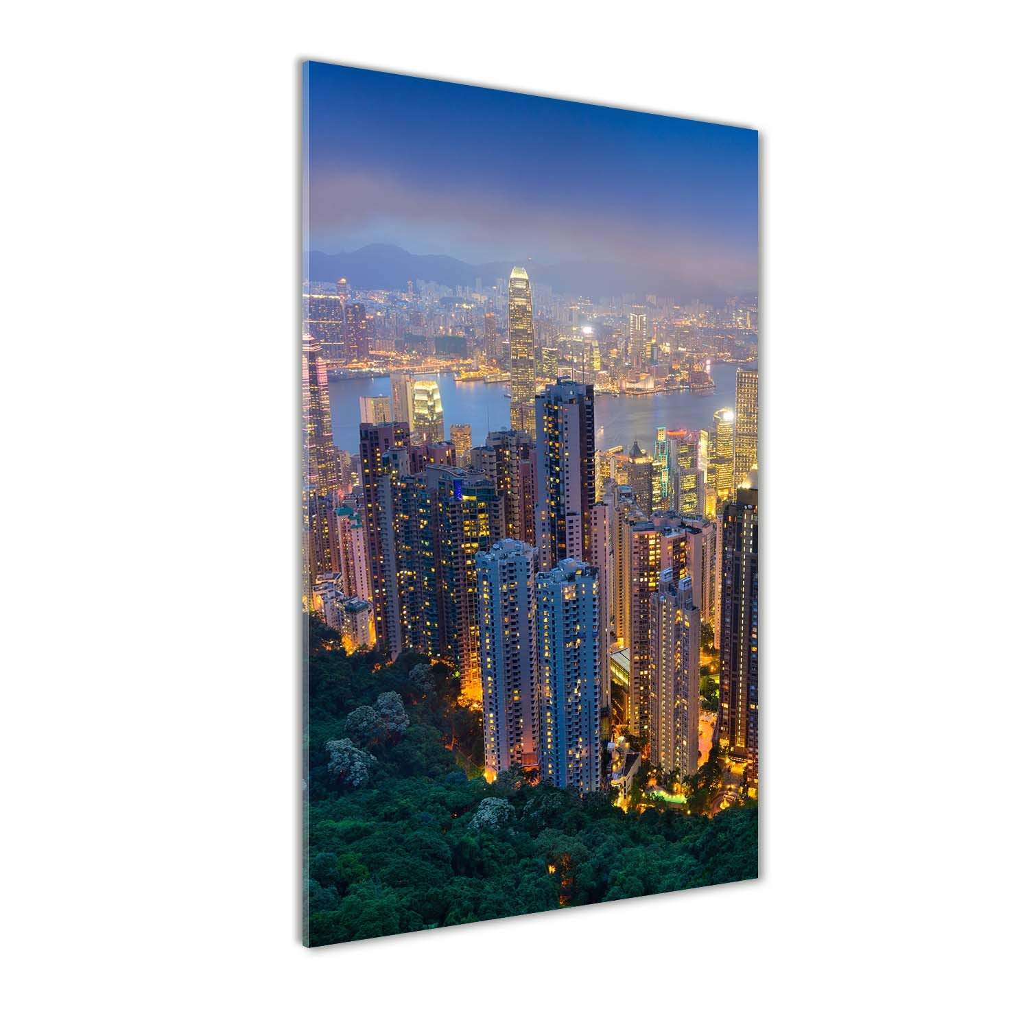 Image panorama cuisine Hong Kong de nuit pour un tableau en verre élégant