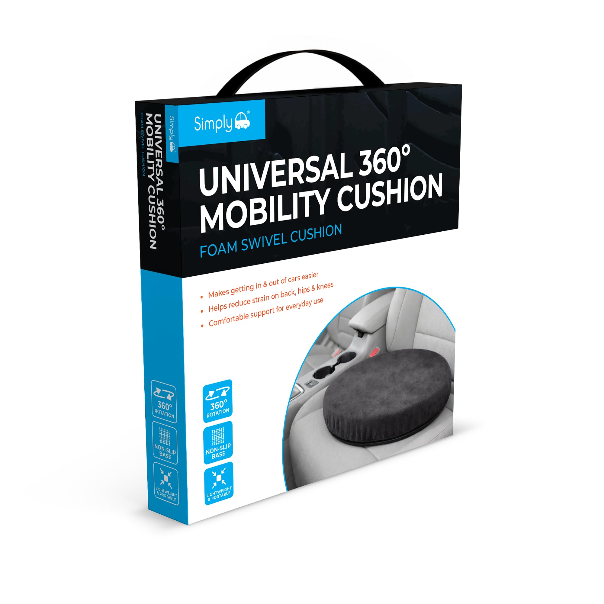 Simply Cojín giratorio universal de 360 grados para silla de coche SSC001, de espuma, color negro