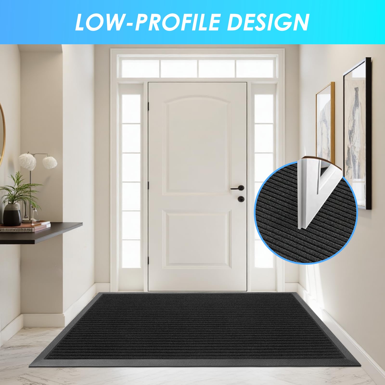 Vicwe Zerbino per porta d'ingresso, per interni ed esterni, 180 x 122 cm, resistente, in gomma antiscivolo, a basso profilo, facile da pulire, per esterni, veranda, patio, nero