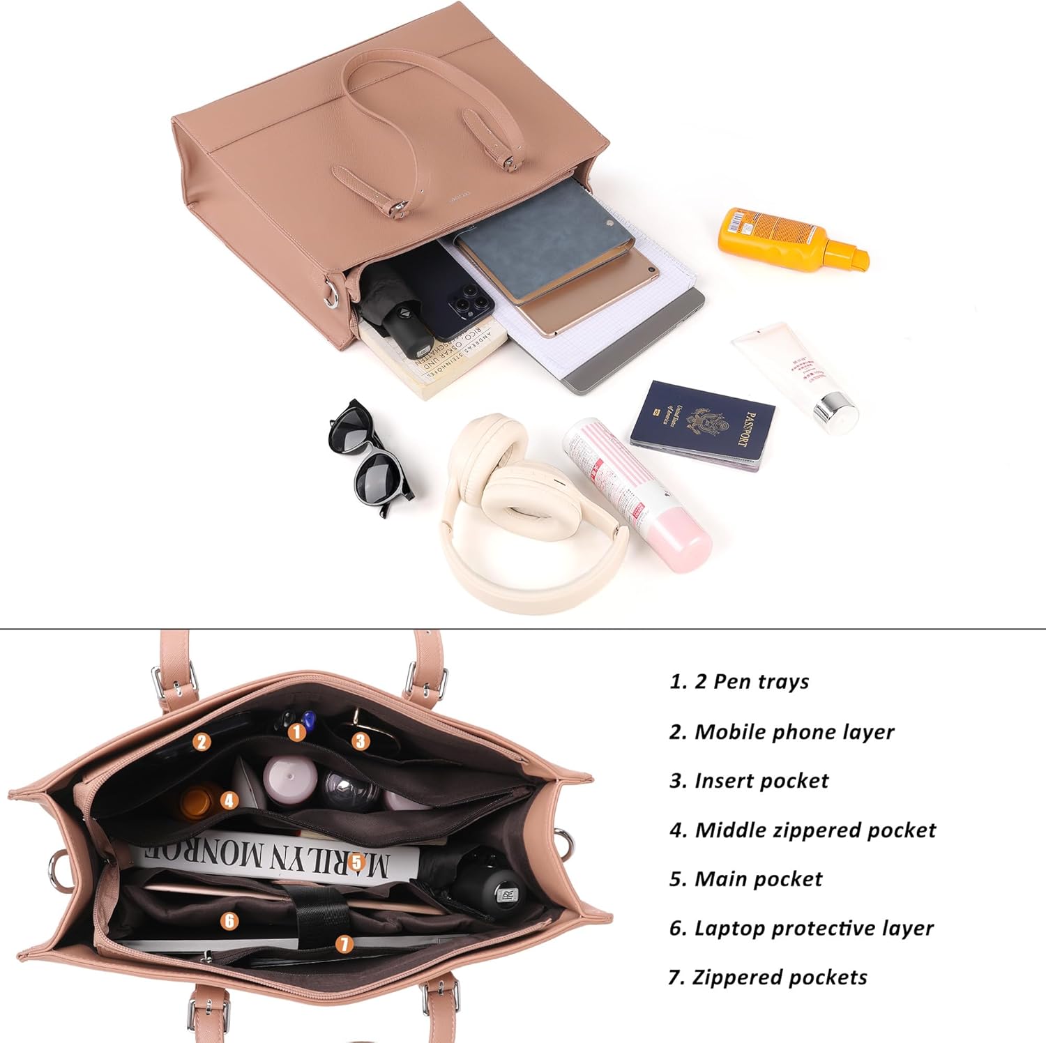 TANTOMI Laptop Tote Bag for Women, 15.6 Inch Work Bag Computer Business Shoulder Bag Office Briefcase Purse and Handbag