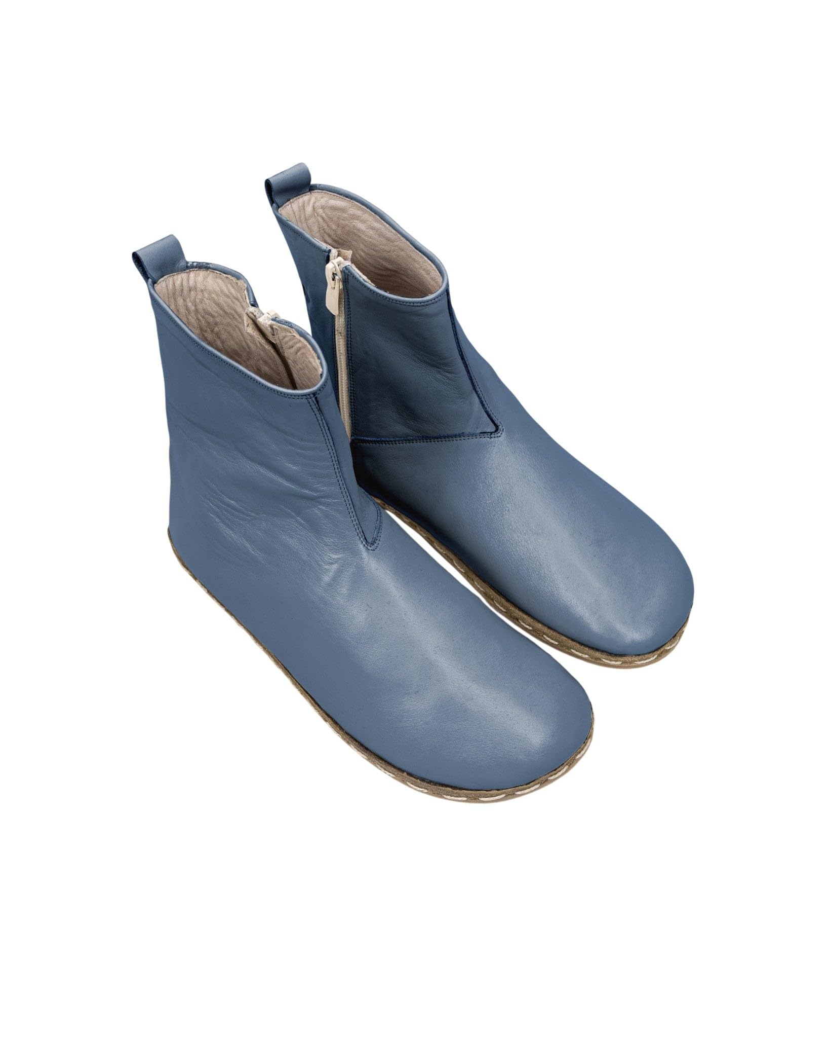 Cappadocia Jean Blue Color Artisan Handcrafted Genuine Leather Zero Drop Barefoot Chelsea Boot For Women Wide Toe Box