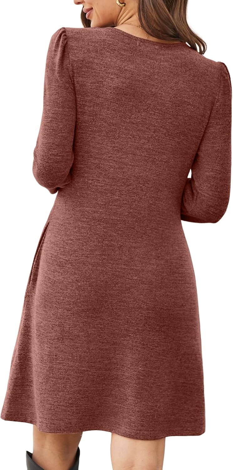 OFEEFAN Womens Long Sleeve Tunic Dress Fall Fashion Sweater Dress with Pockets Pleated Front Casual Winter - Image 5