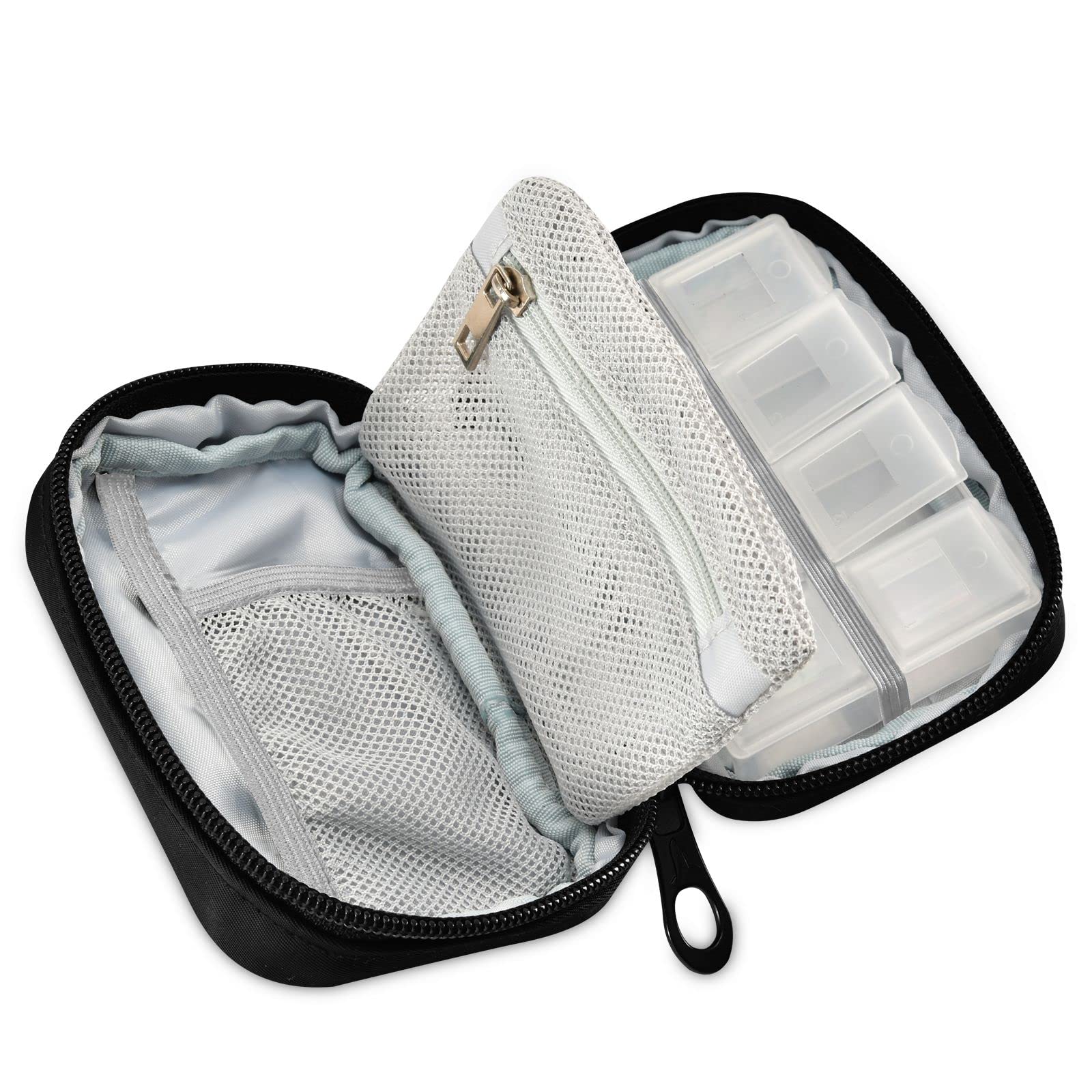 Naanle Daily Dose Pill Box 7 Day Case Bag Travel Organizer with Zipper Portable Weekly Compact Size for Vitamin Supplement Holder Daily Black 4.6 x 3.14 x 1.88 Inch 0.12 kilograms