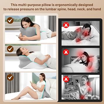 Memory Foam Ergonomic Wedge Pillow, Reading Pillow for Bed, Headboard Pillow Support for Back Pain, Acid Reflux & Sitting Up, Ideal for Massage with Removable Cover