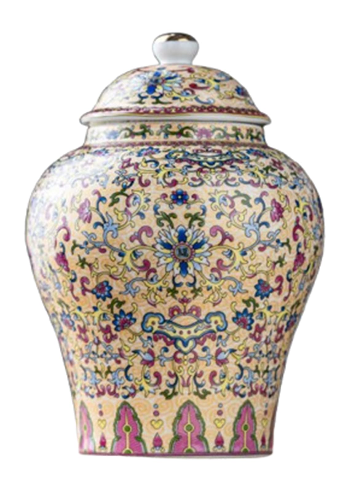 NHDVDVAV Small Porcelain Ginger Jar for Loose Tea Coffee Bean,Handcrafted Enamel Enamel Vase Chinoiserie Decor for Bedroom Table Accent Shelf Tabletop,A