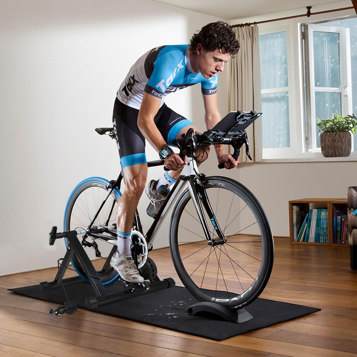 HCY Fahrradständer Fahrradtrainer Ständer für Indoor-Reiten, stationäre Übung für Rennrad & Mountainbikes mit 5 variablen Geschwindigkeitsstufen Sport & Freizeit