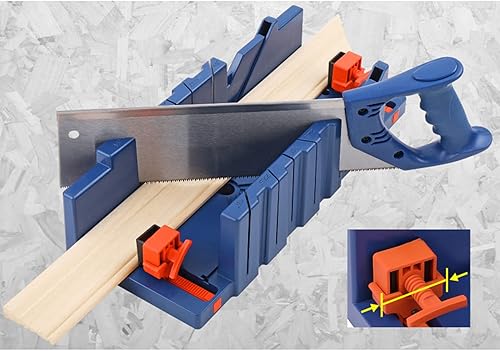 Miniatura 9 de Garosa Caja de inglete ajustable con sierra resistente herramienta de carpintería para cortes precisos de inglete y bisel de 45, azul