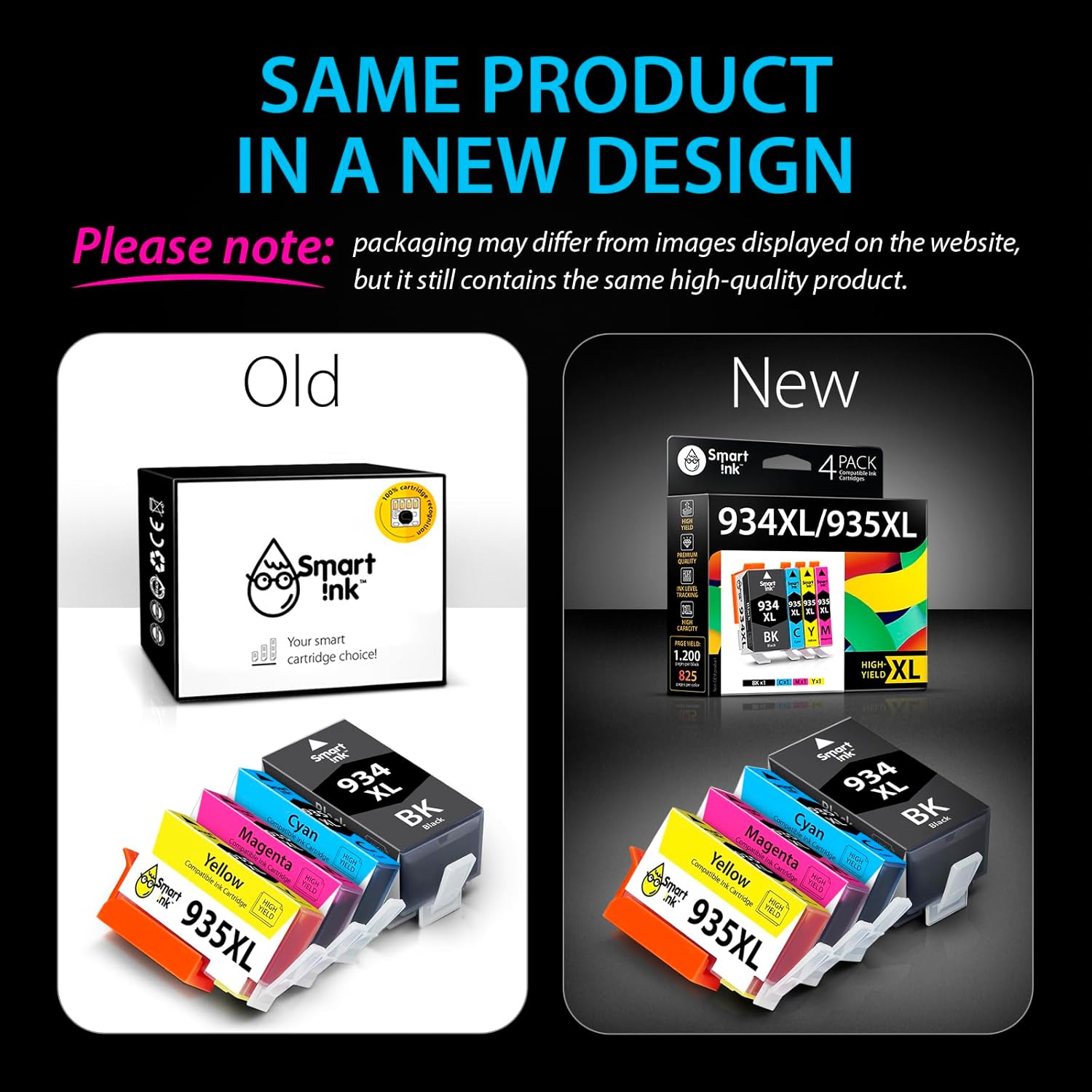 Smart Ink Compatible Ink Cartridges Replacement for HP 934 and 935 HP 934XL 935XL 4 Combo Pack (1 Black, Cyan/Magenta/Yellow) for HP Printer Officejet Pro 6230 6830 6835 Officejet 6800 6812 6815 6820