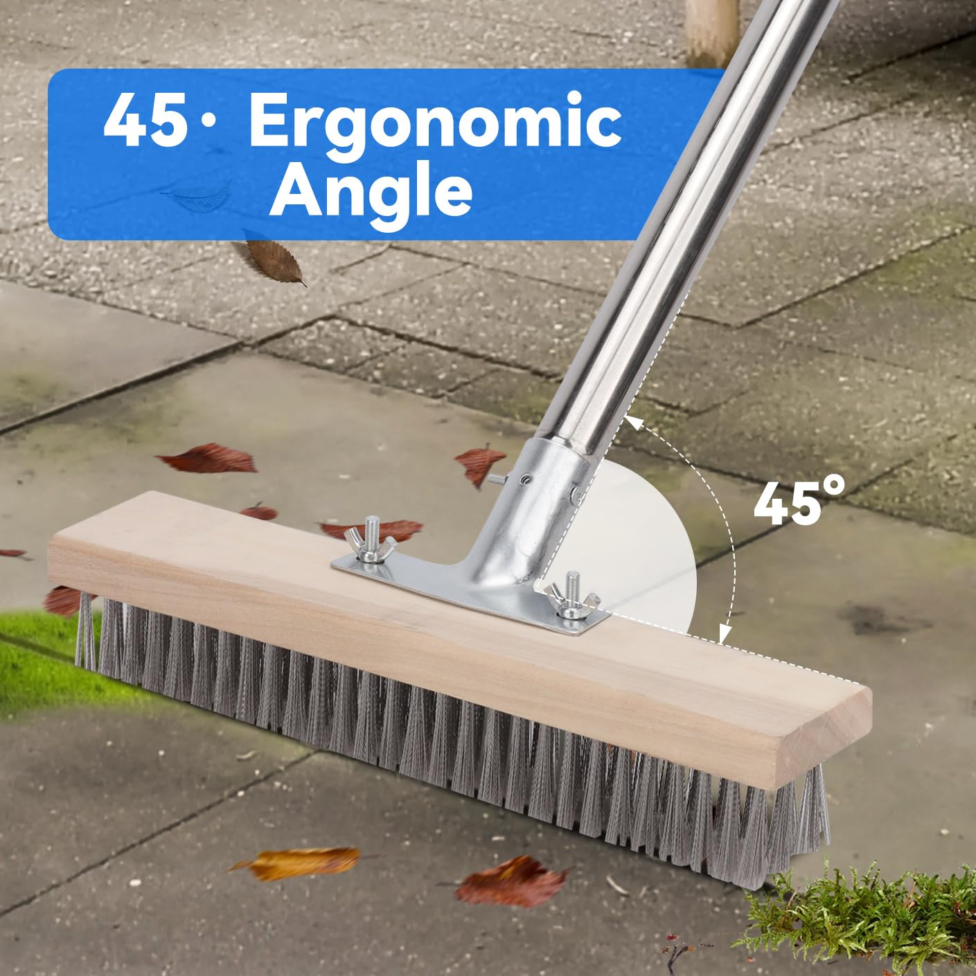 Sgizoku Spazzole da giardino da 180 cm con manico lungo, scopa in filo di acciaio inossidabile, spazzola con setole metalliche rigide, asta staccabile a 4 sezioni, spazzola per pavimenti esterni per