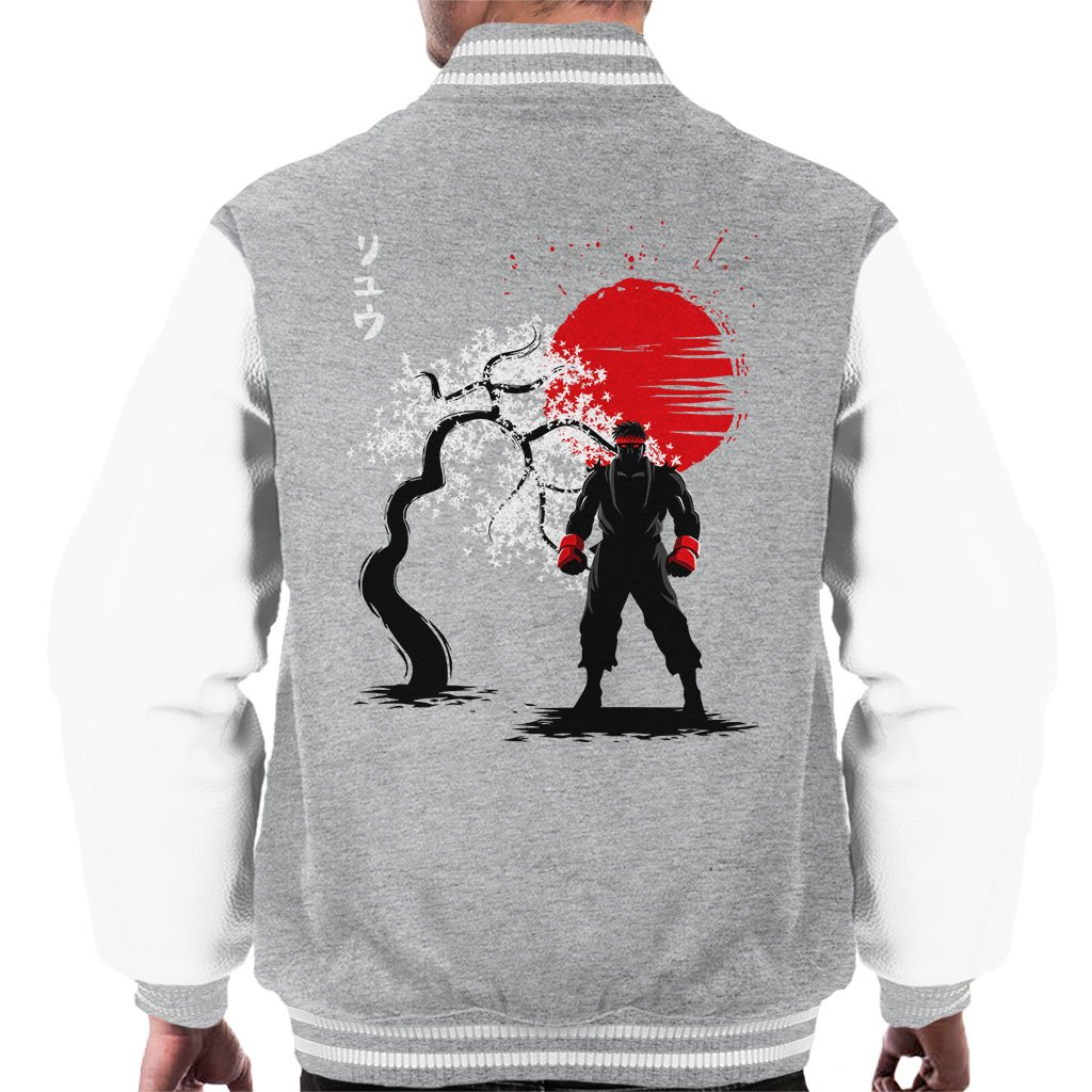 Cloud City 7 Men's Heather Grey/White Street Fighter Ryu Japanese Style Varsity Jacket