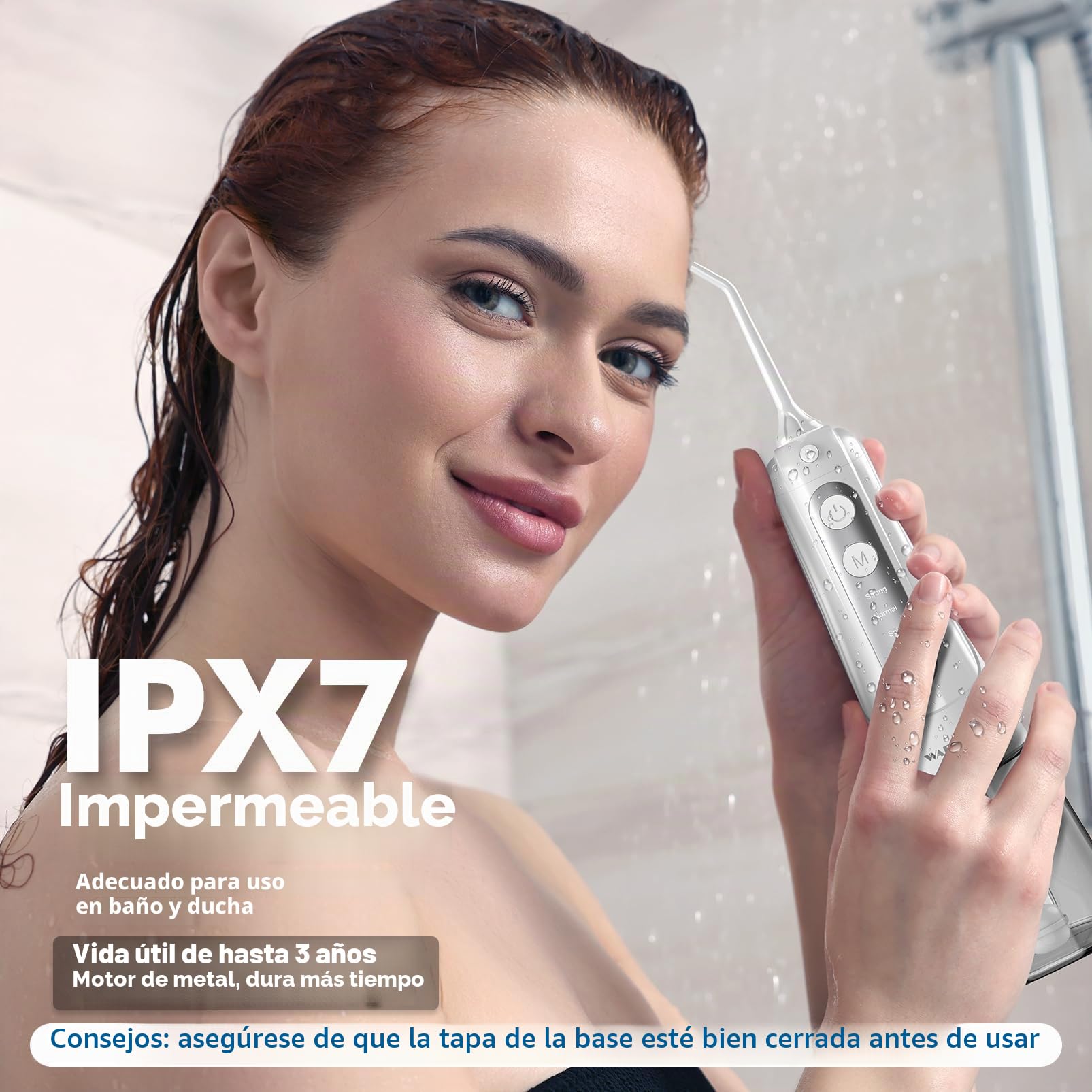 Irrigador bucal para dientes inalámbrico: irrigador bucal, 8 puntas de chorro, 4 modos, portátil, tanque de 300 ml, recargable por USB, IPX7, impermeable, hilo dental para adultos, limpieza de