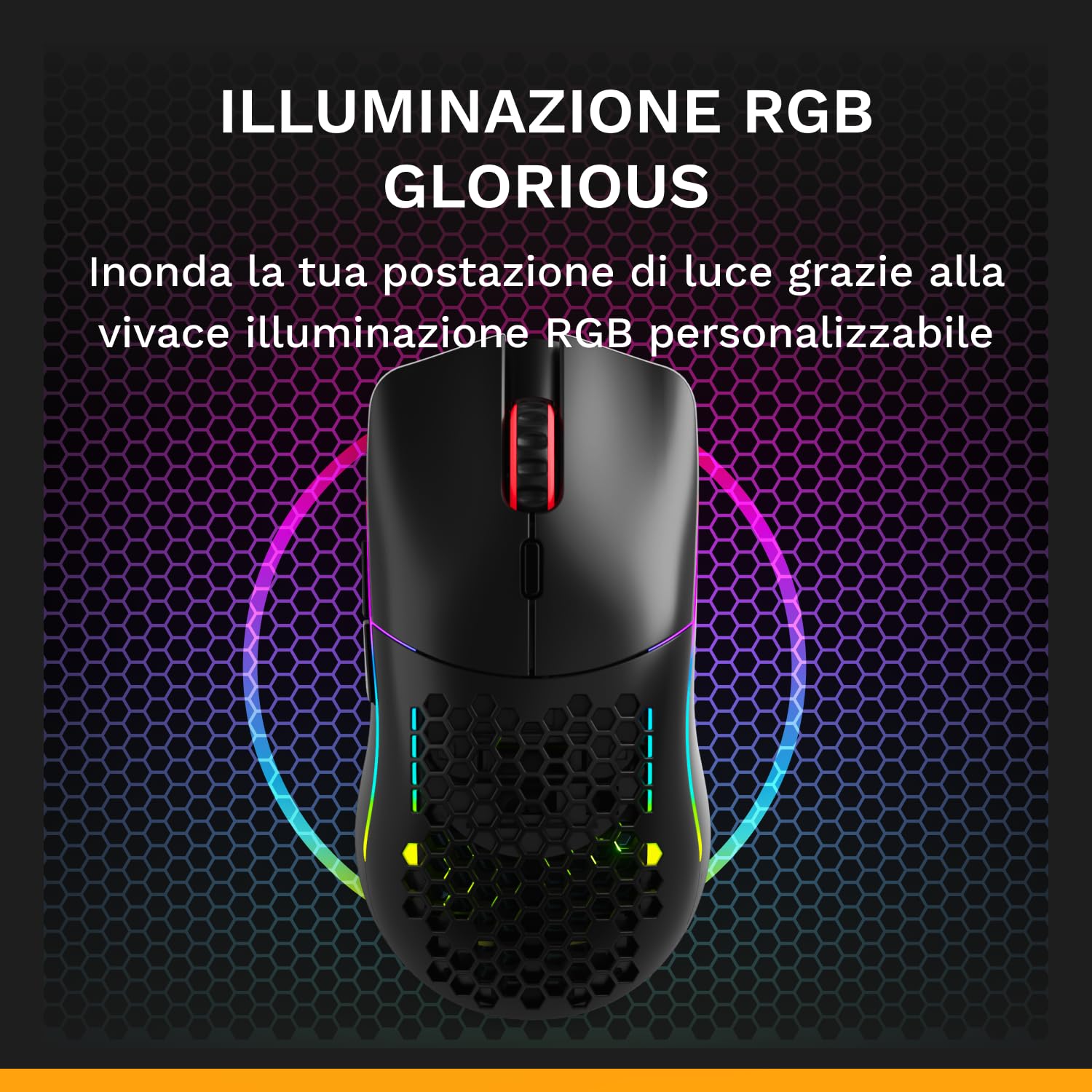 GLORIOUS Model O Classic Mouse PC da Gaming Wireless - Bassa latenza, sensore 19K DPI, Design a Nido D'ape (69 g), RGB Personalizzabile, Switch Meccanici da 100 mln di clic, Tasti programmabili - Nero