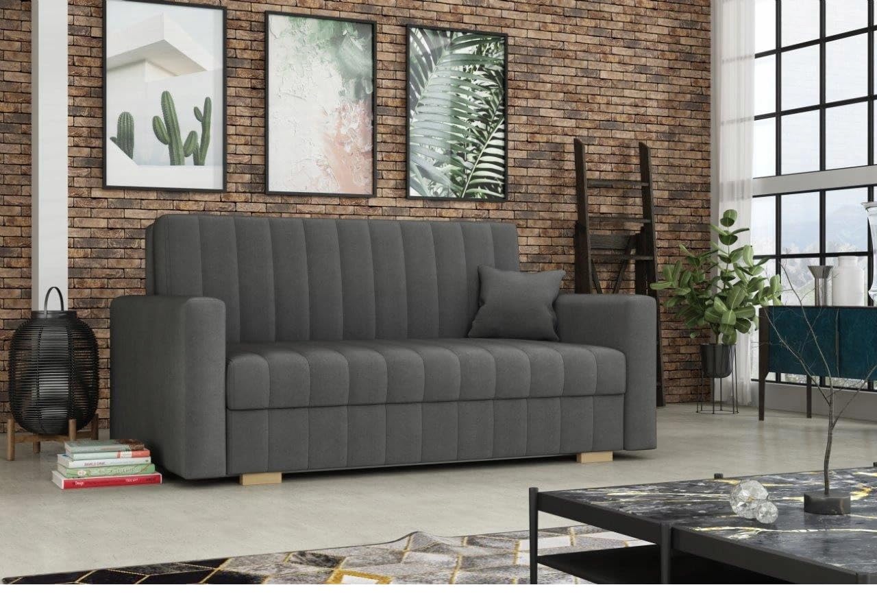 Schlafsofa klein Zanzibar I Sofa 3 Sitzer 153 cm Breit I Sofa mit Schlaffunktion I Schlafsofa mit Bettkasten I Couch mit Schlaffunktion Klein I Grau