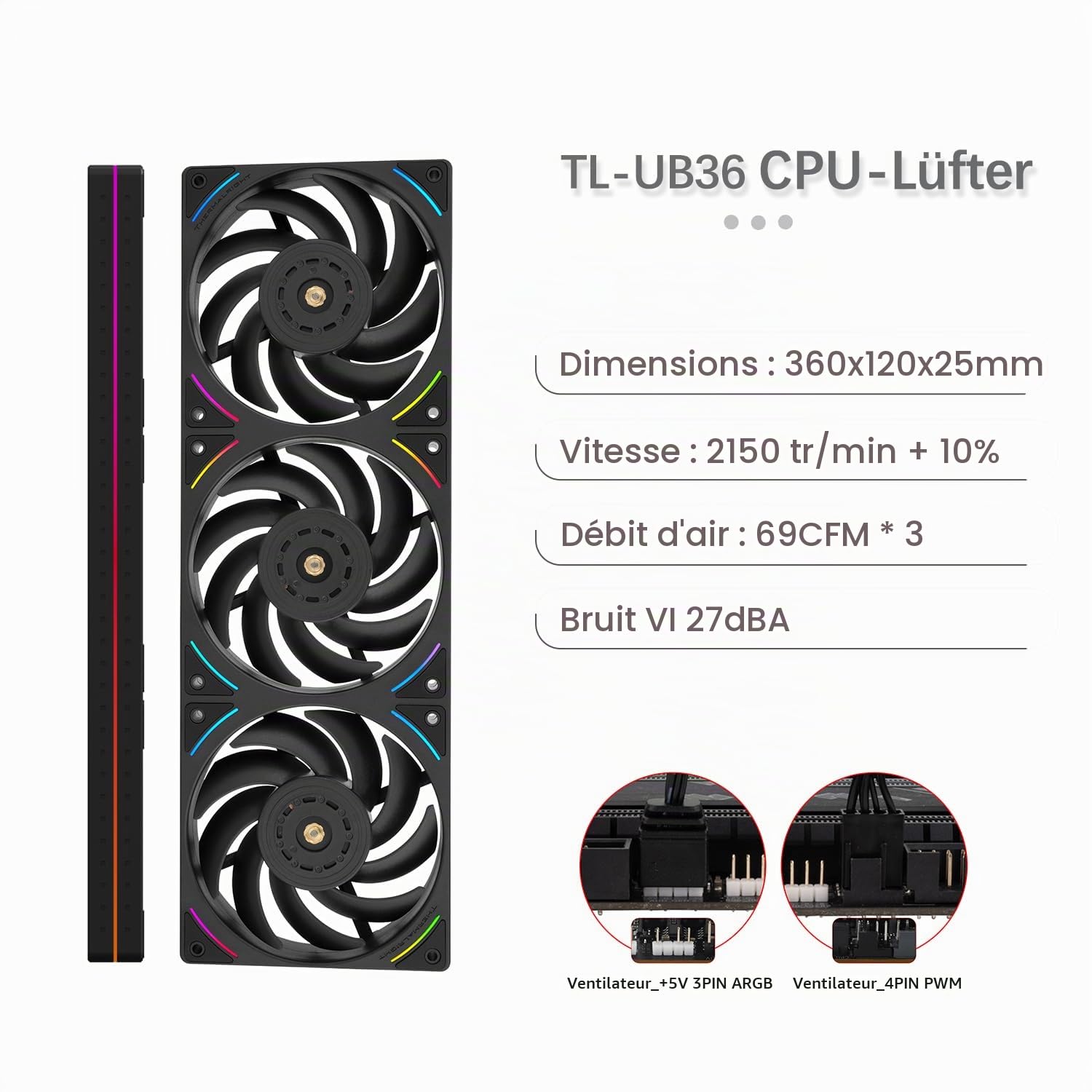 TR-Thermalright Hyper Vision 360 UB ARGB Black Flüssigkeit CPU Kühler, 3,95'' IPS LCD Bildschirm mit 480x480 Auflösung-Magnetisch,360mm Kühler,für AM4/AM5,LGA1851/1700/115x
